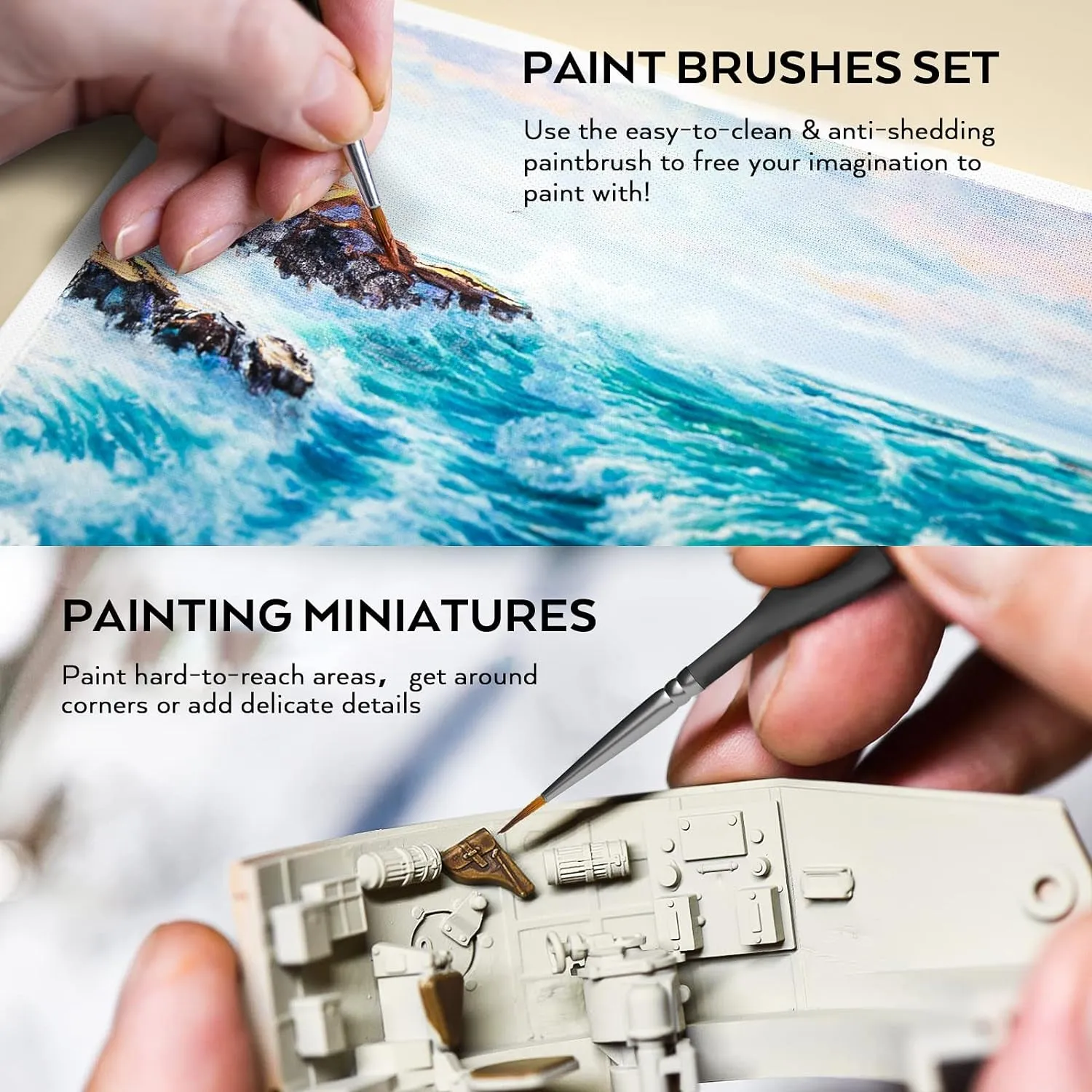 15 Pack Miniature Painting Set, Fine Detail Paint Brushes for Models, Acrylic Watercolor Oil, Ceramic, Shoe, Citadel, Art Figure Paint by Number - Thin Artist Kit Nylon Holder
