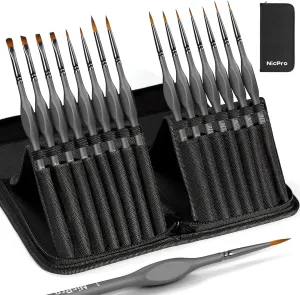 15 Pack Miniature Painting Set, Fine Detail Paint Brushes for Models, Acrylic Watercolor Oil, Ceramic, Shoe, Citadel, Art Figure Paint by Number - Thin Artist Kit Nylon Holder