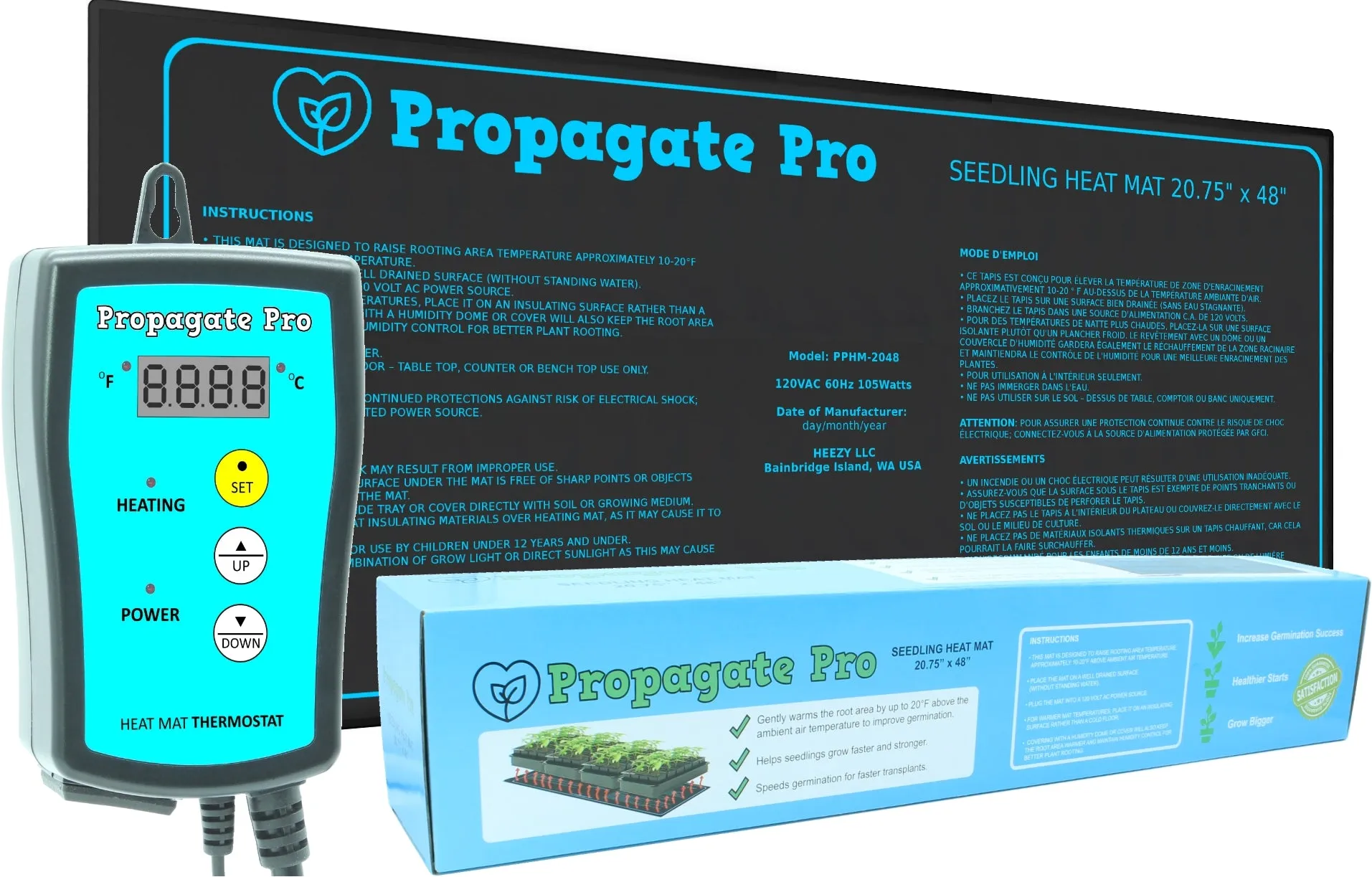 4' Foot Seedling Heating Mat | Fits (4) Standard 1020 Tray | 48" x 20" Germination Grow Heat Pads 105 WATTS 120VAC