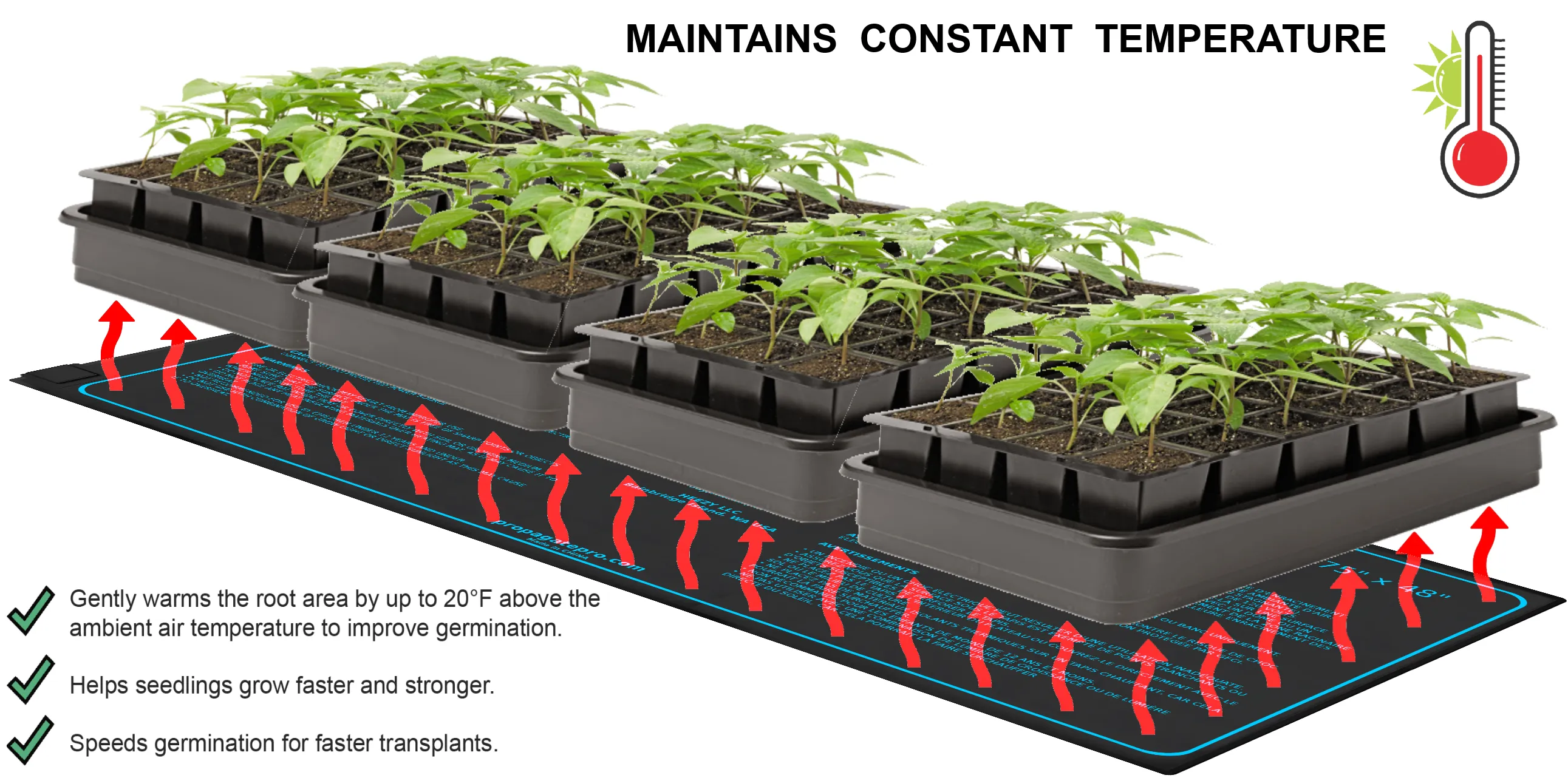 4' Foot Seedling Heating Mat | Fits (4) Standard 1020 Tray | 48" x 20" Germination Grow Heat Pads 105 WATTS 120VAC
