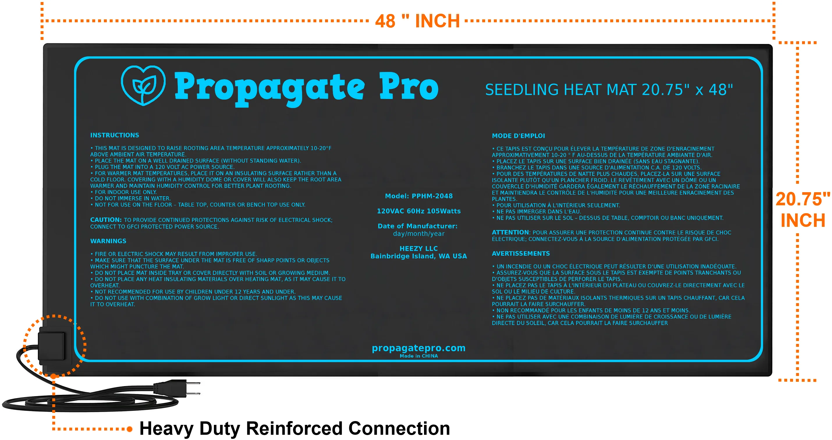 4' Foot Seedling Heating Mat | Fits (4) Standard 1020 Tray | 48" x 20" Germination Grow Heat Pads 105 WATTS 120VAC