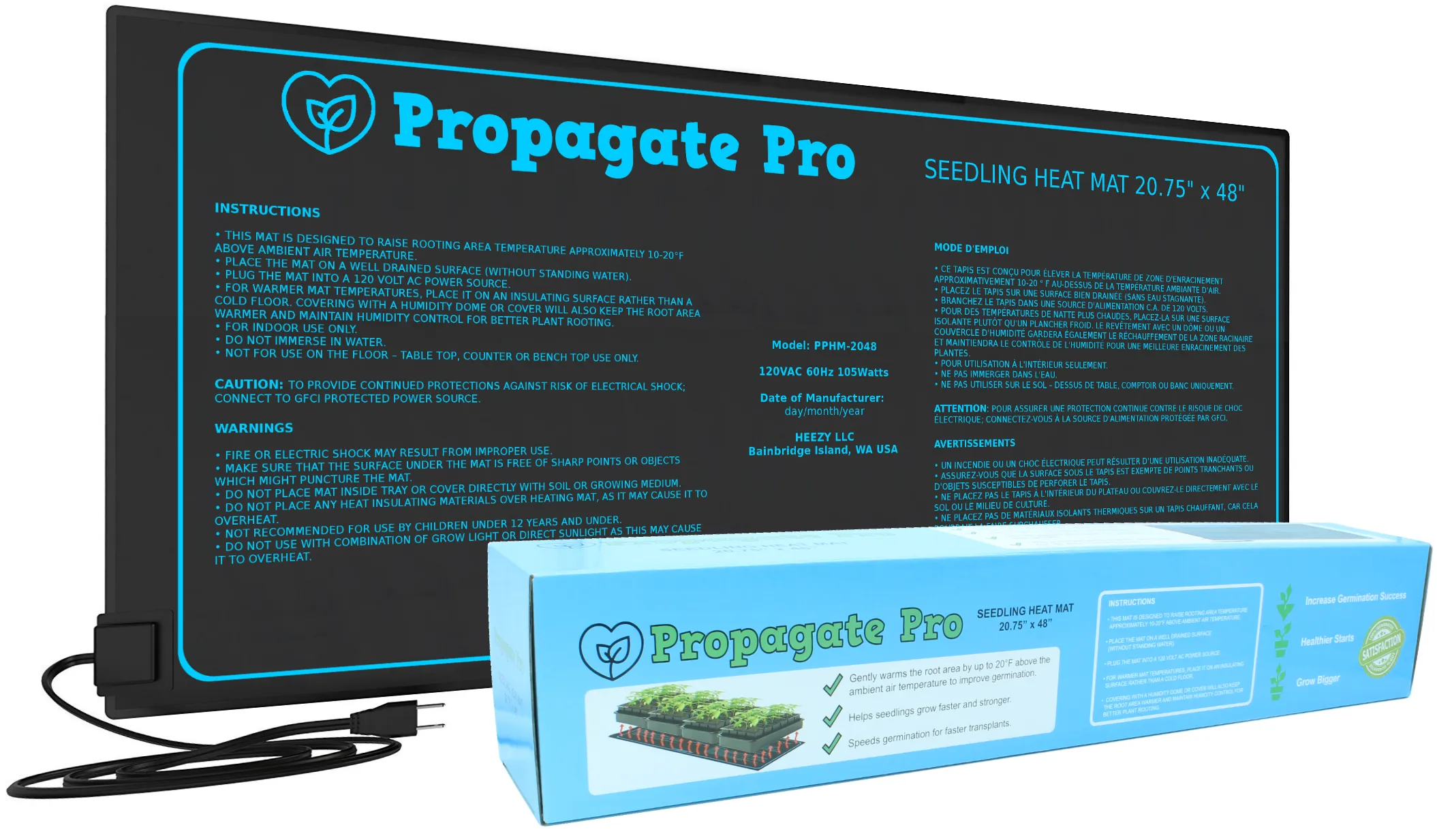4' Foot Seedling Heating Mat | Fits (4) Standard 1020 Tray | 48" x 20" Germination Grow Heat Pads 105 WATTS 120VAC