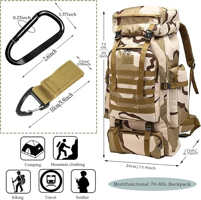 70L Waterproof Hiking Daypack Large Hiking Backpack, Hunting Camping Rucksack Backpack for Men Outdoor Sports Backpack (Plateau Camouflage)