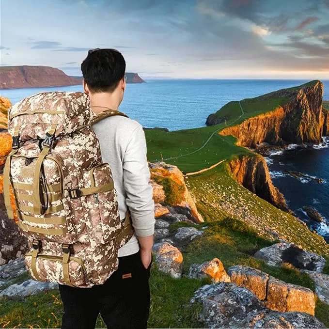 70L Waterproof Hiking Daypack Large Hiking Backpack, Hunting Camping Rucksack Backpack for Men Outdoor Sports Backpack (Plateau Camouflage)