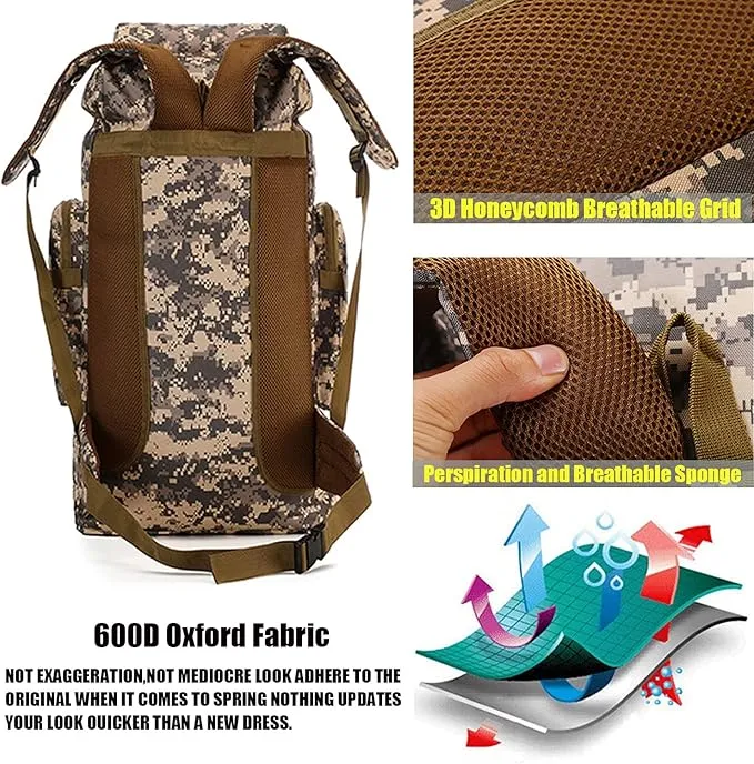 70L Waterproof Hiking Daypack Large Hiking Backpack, Hunting Camping Rucksack Backpack for Men Outdoor Sports Backpack (Plateau Camouflage)