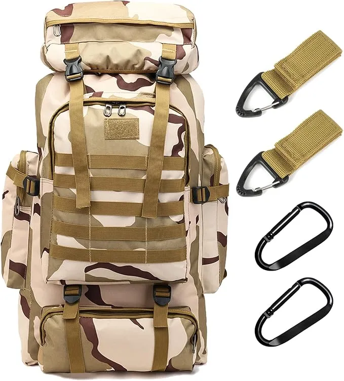 70L Waterproof Hiking Daypack Large Hiking Backpack, Hunting Camping Rucksack Backpack for Men Outdoor Sports Backpack (Plateau Camouflage)