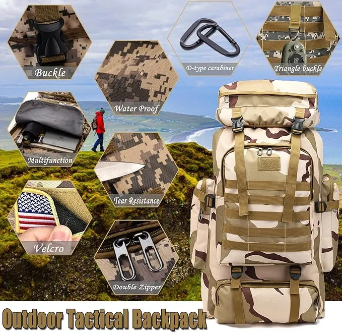 70L Waterproof Hiking Daypack Large Hiking Backpack, Hunting Camping Rucksack Backpack for Men Outdoor Sports Backpack (Plateau Camouflage)