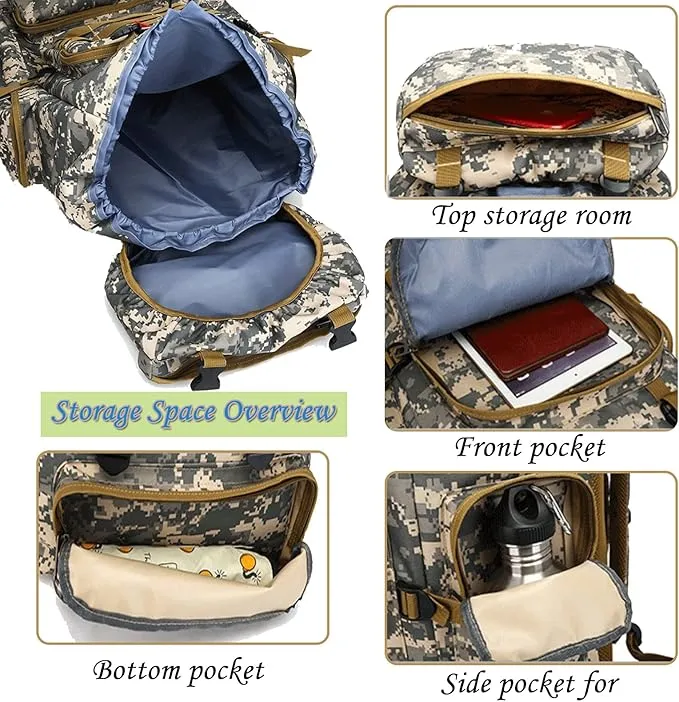 70L Waterproof Hiking Daypack Large Hiking Backpack, Hunting Camping Rucksack Backpack for Men Outdoor Sports Backpack (Plateau Camouflage)
