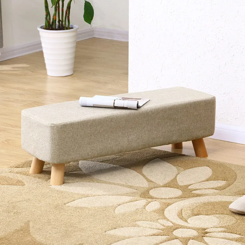 81cm Wide 32 Inch Beige Bedroom Bench Linen with Wooden Legs