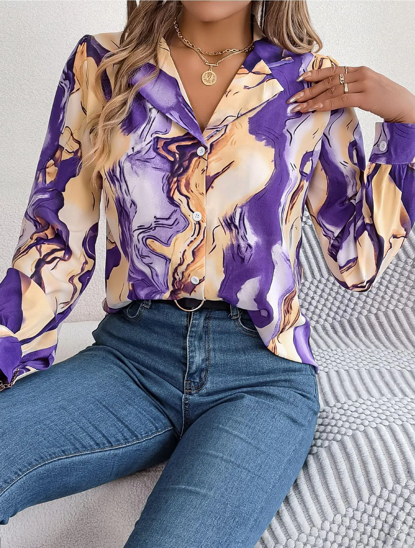 Abstract Print Button Down Shirt