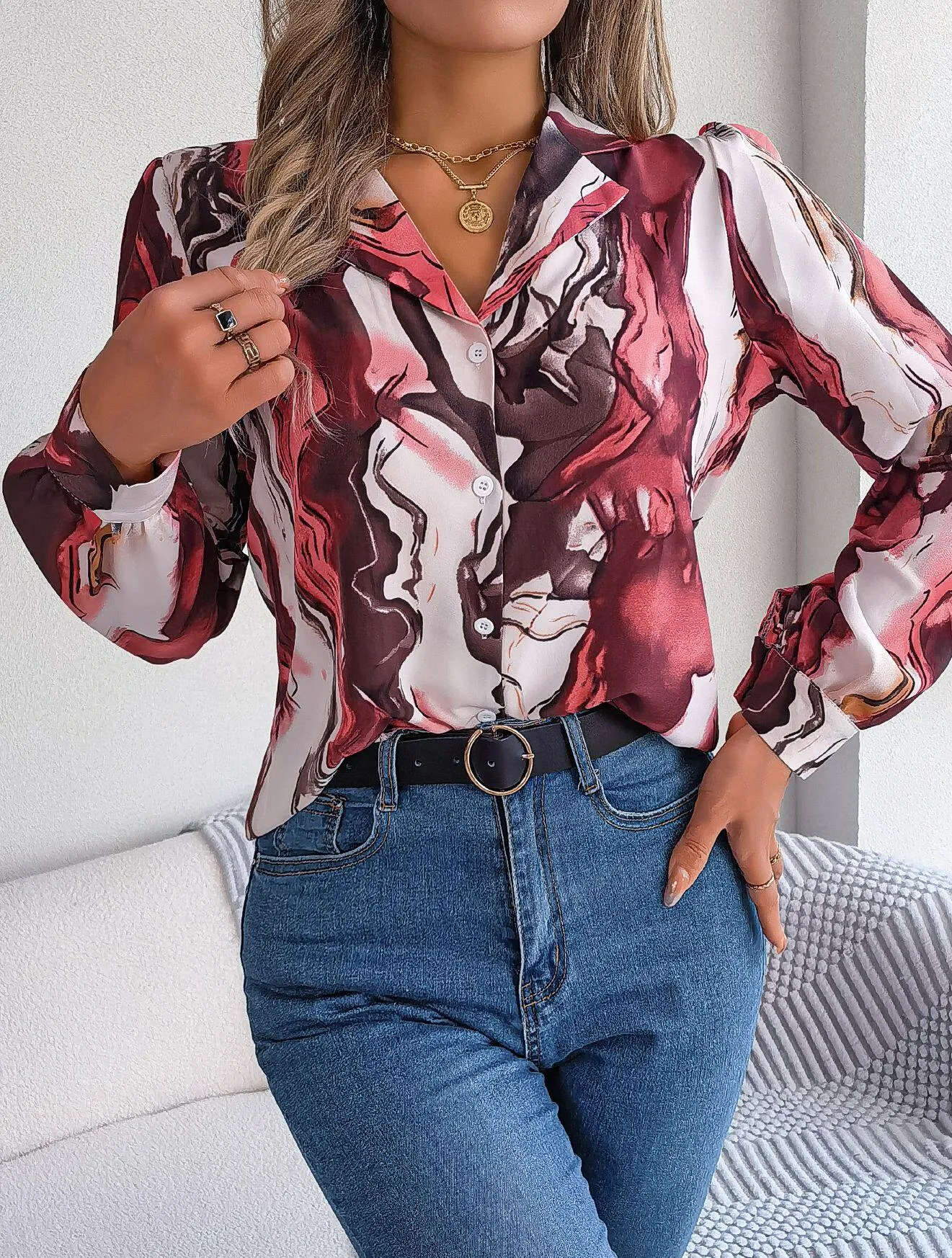 Abstract Print Button Down Shirt