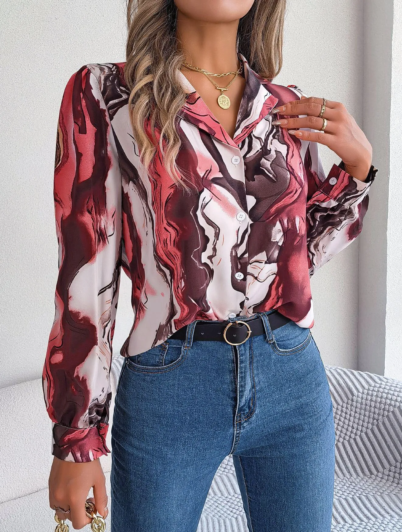 Abstract Print Button Down Shirt