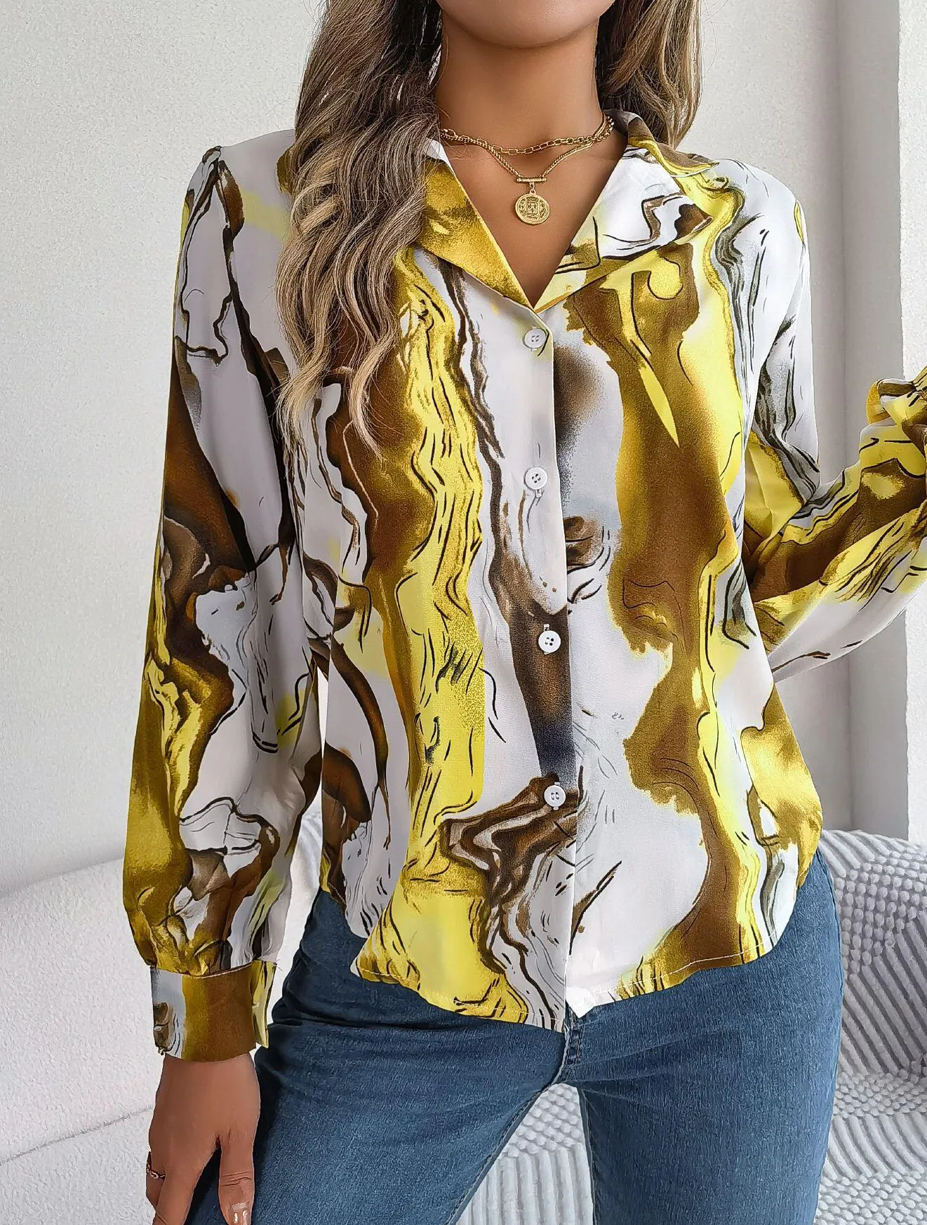Abstract Print Button Down Shirt