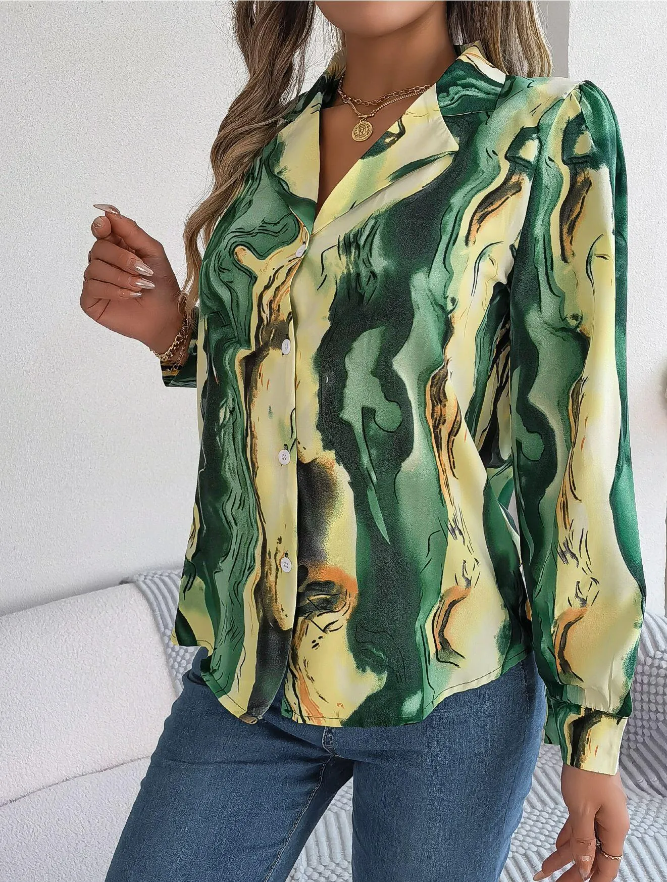 Abstract Print Button Down Shirt