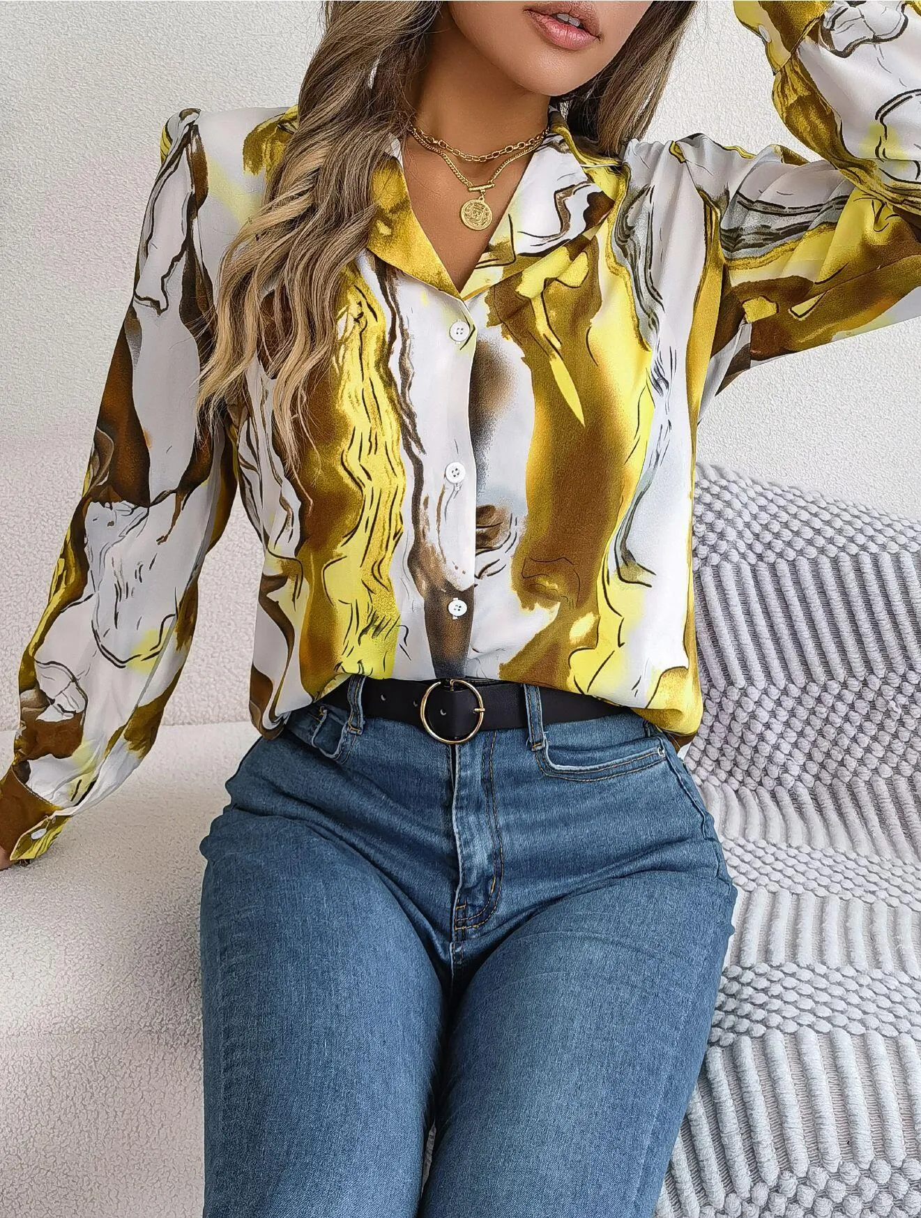 Abstract Print Button Down Shirt