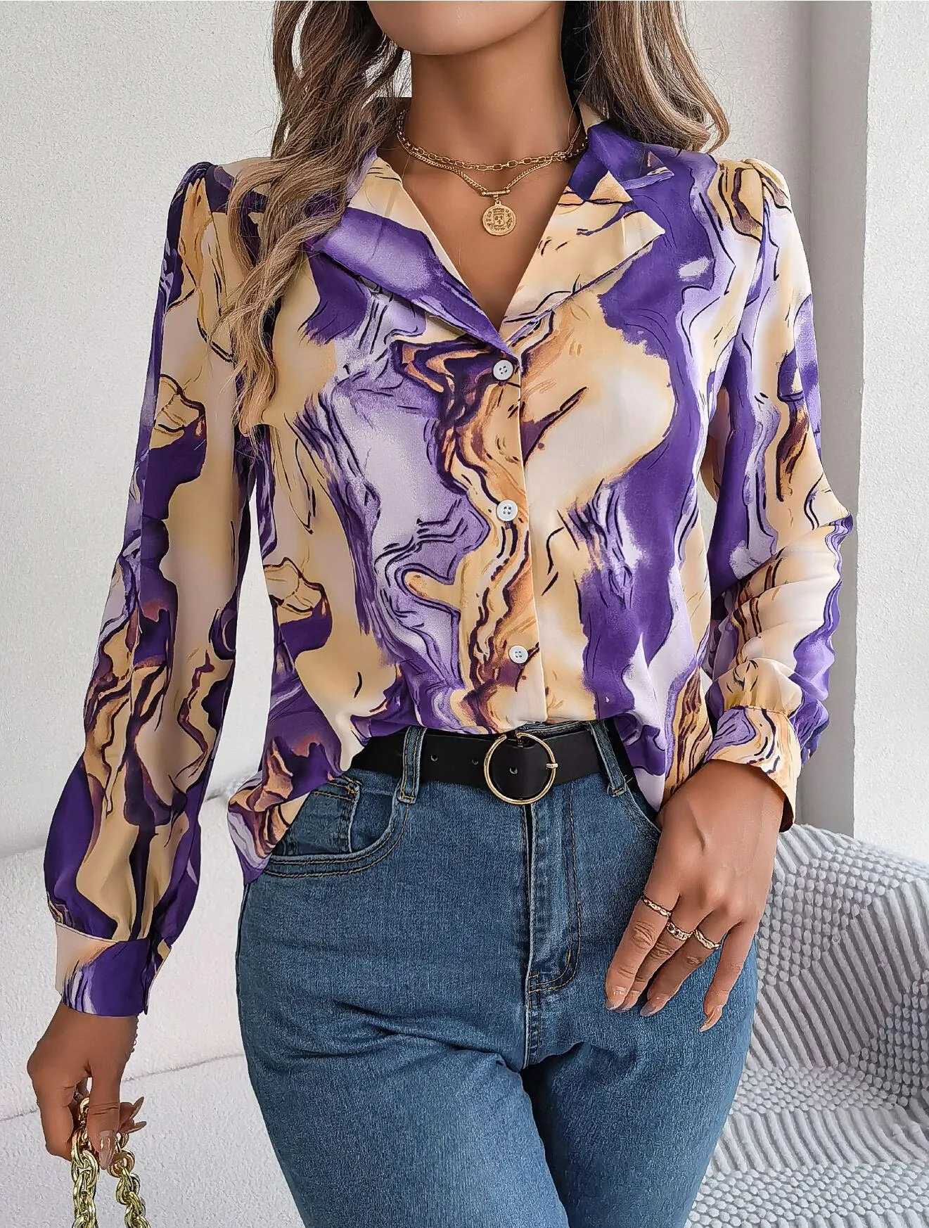 Abstract Print Button Down Shirt
