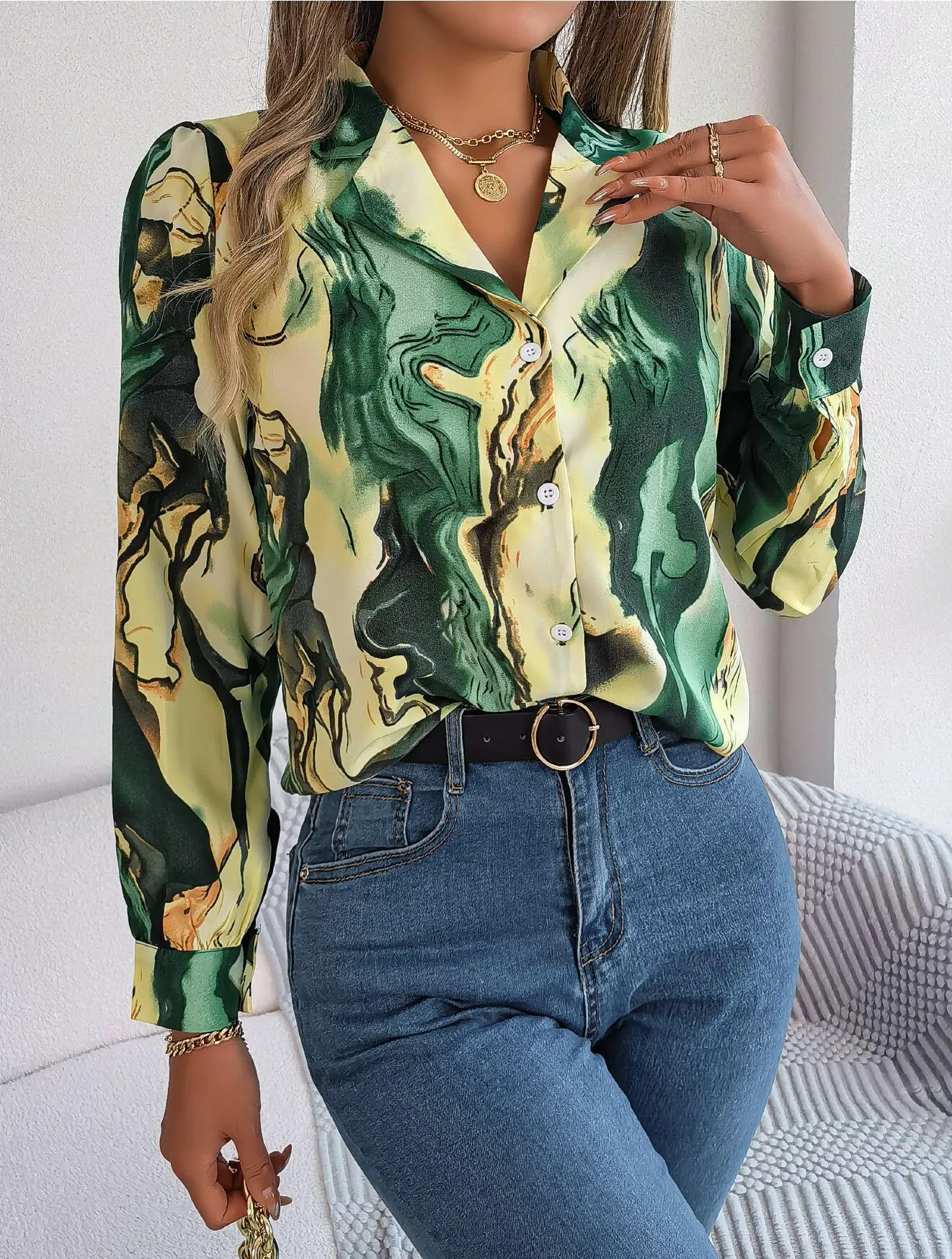 Abstract Print Button Down Shirt