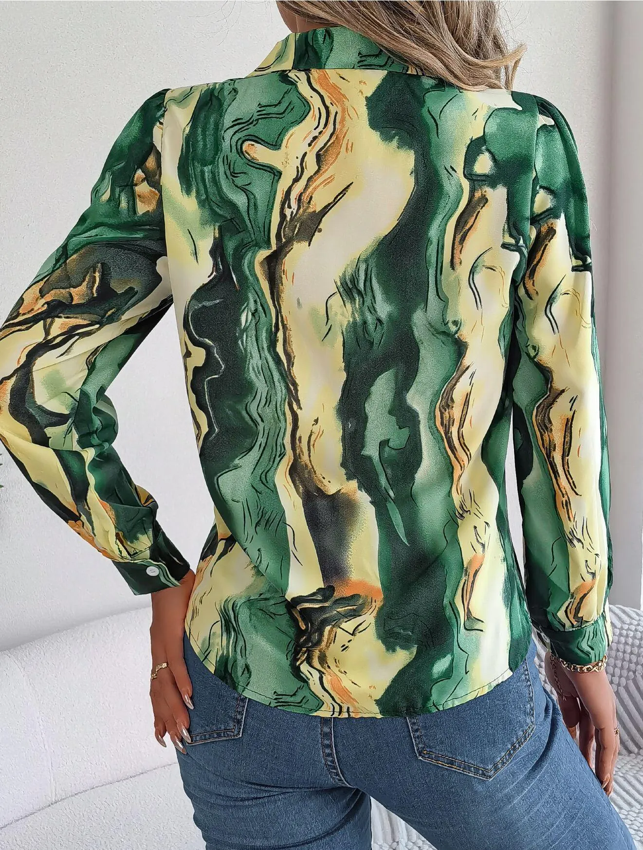 Abstract Print Button Down Shirt