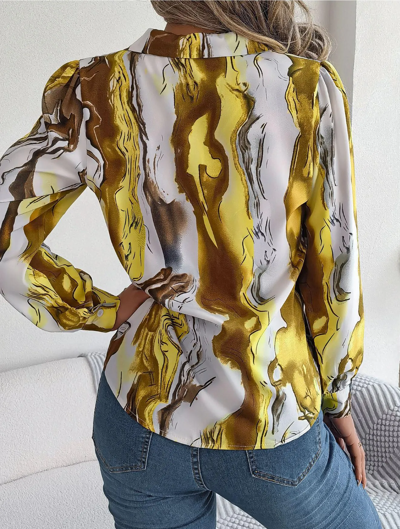 Abstract Print Button Down Shirt
