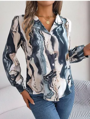 Abstract Print Button Down Shirt