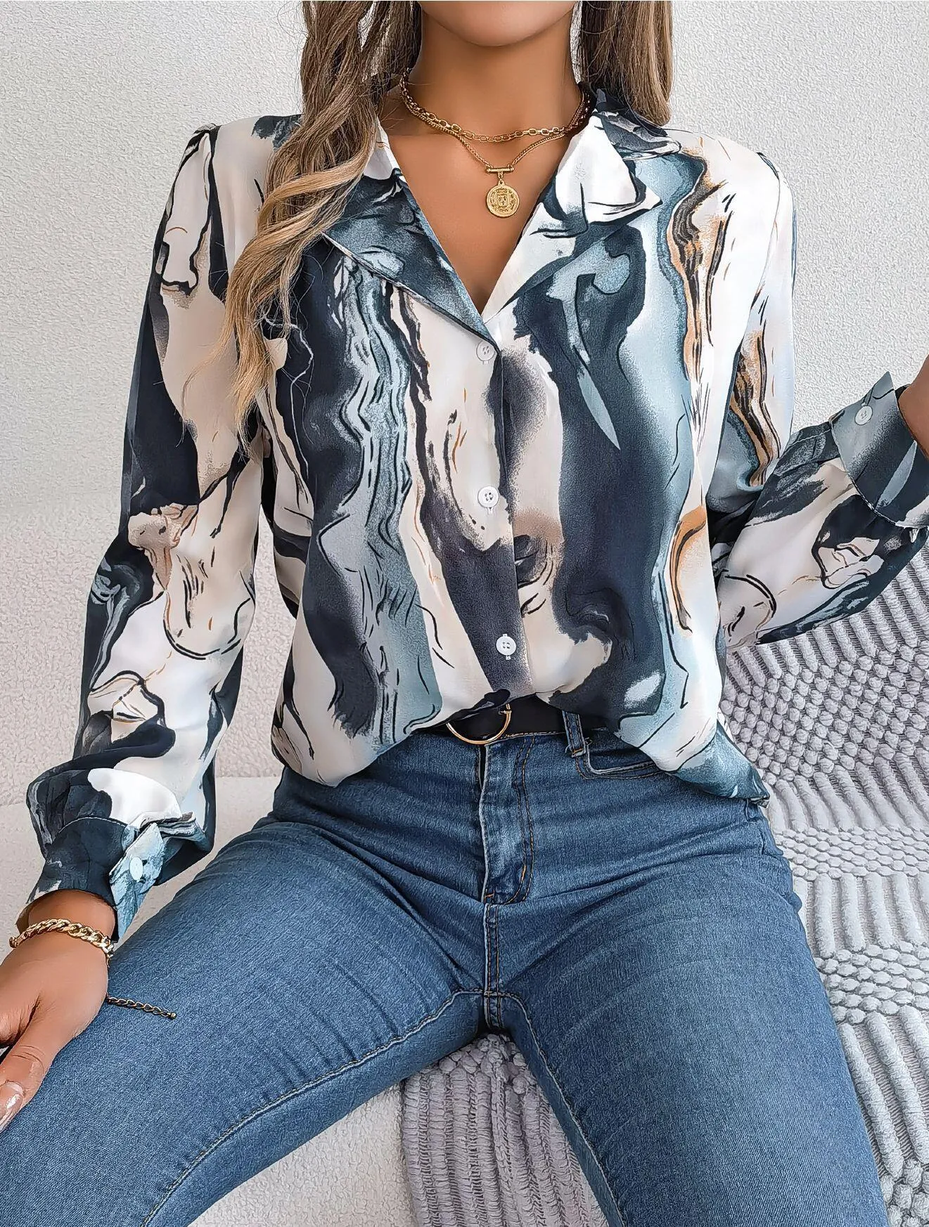 Abstract Print Button Down Shirt