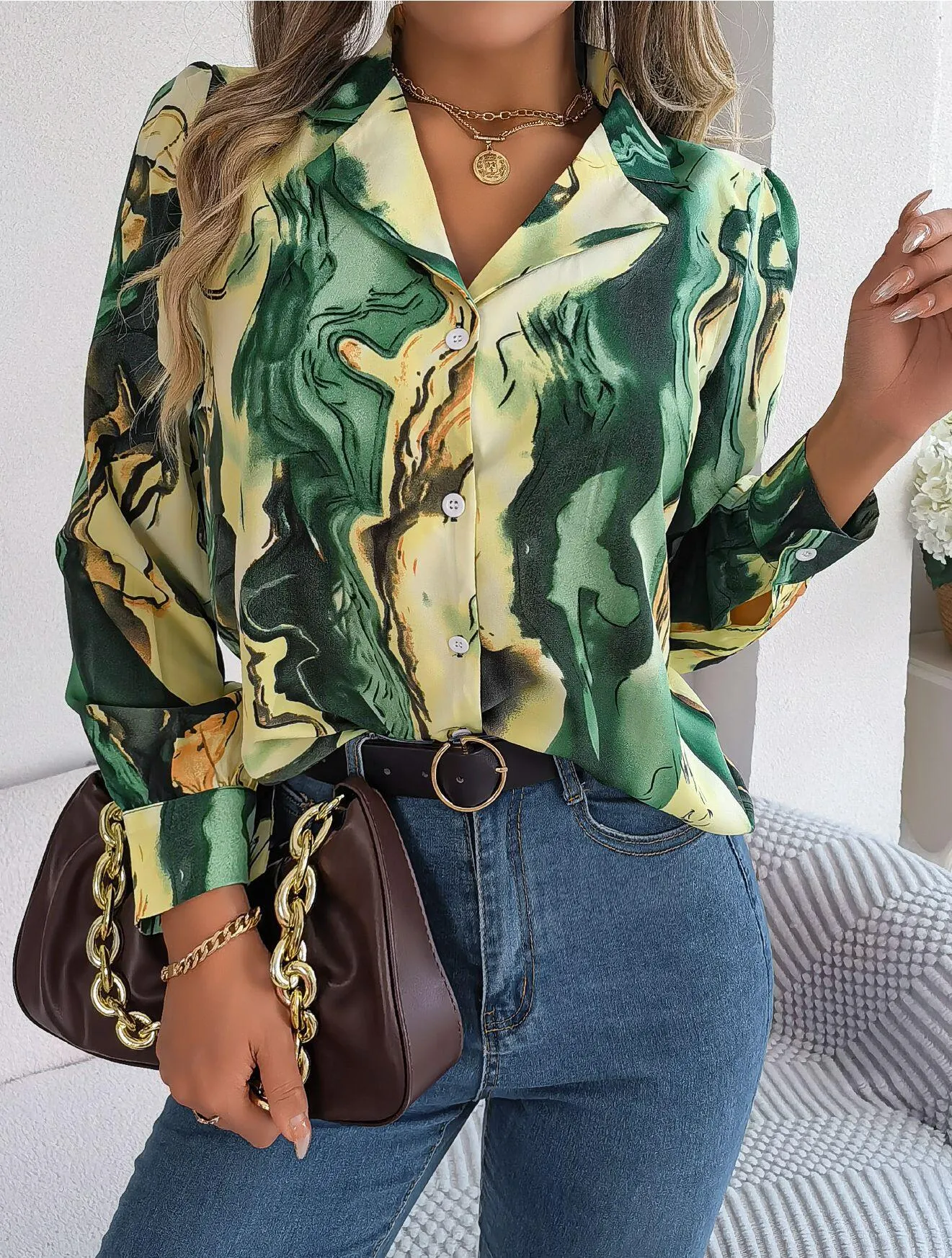 Abstract Print Button Down Shirt