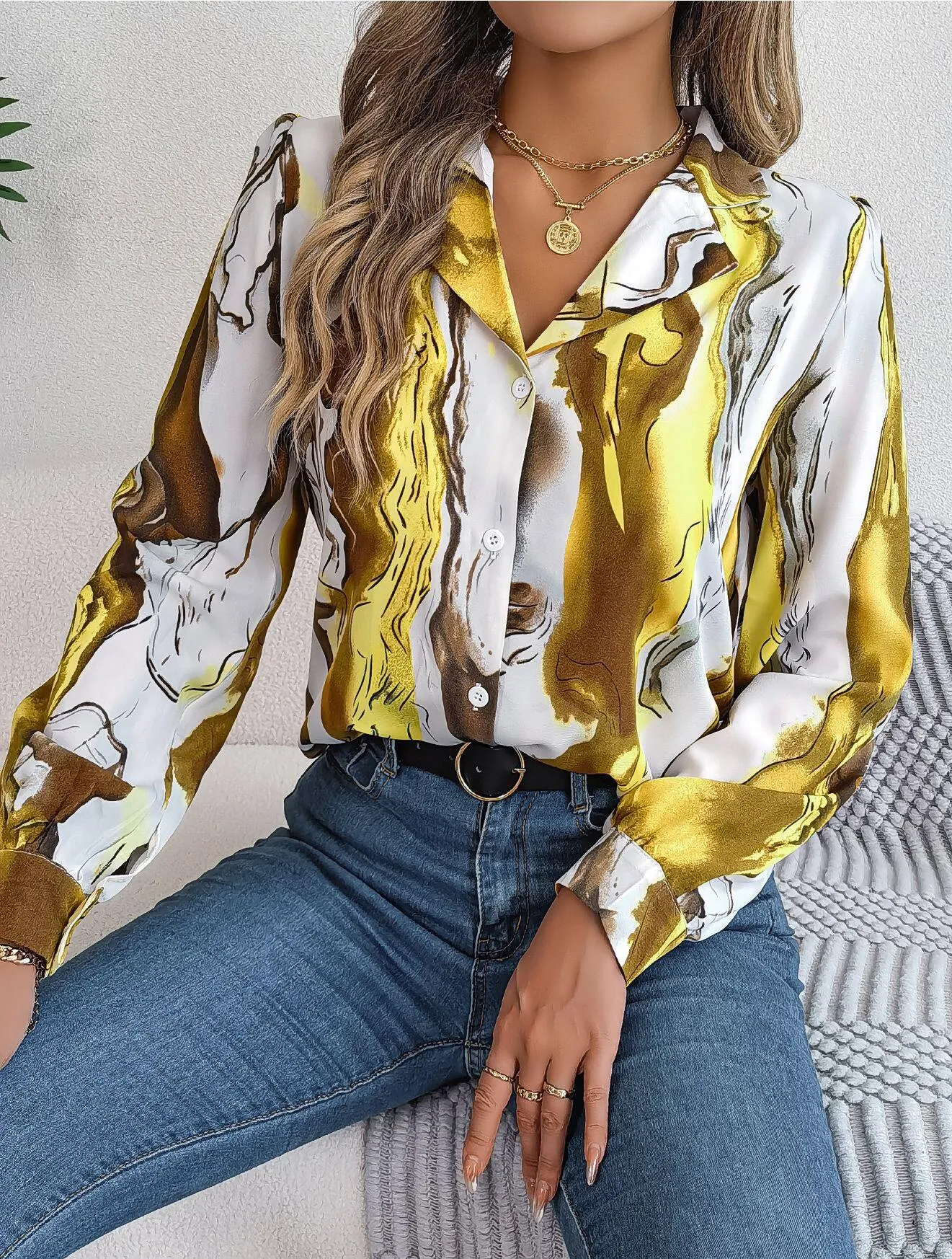 Abstract Print Button Down Shirt