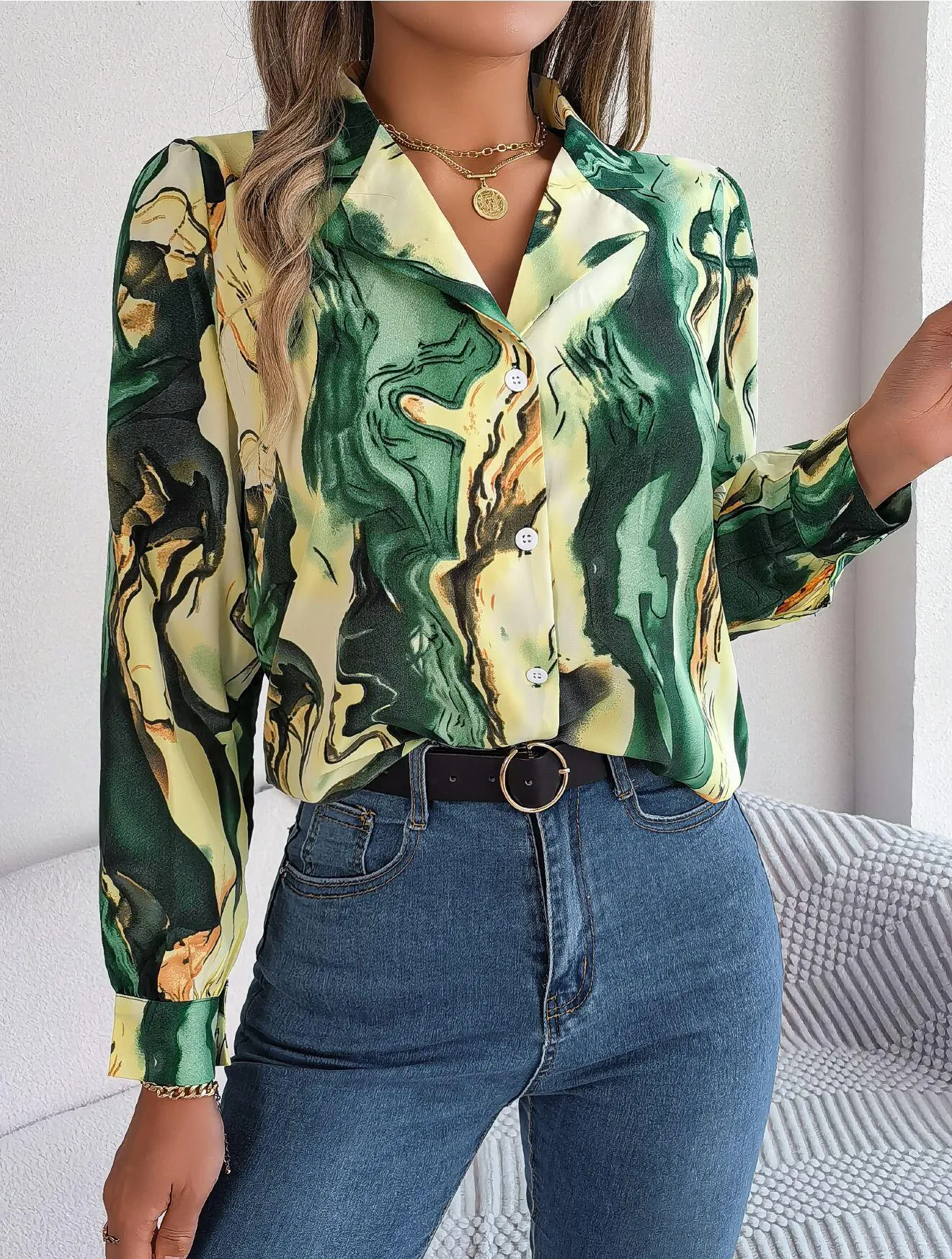 Abstract Print Button Down Shirt