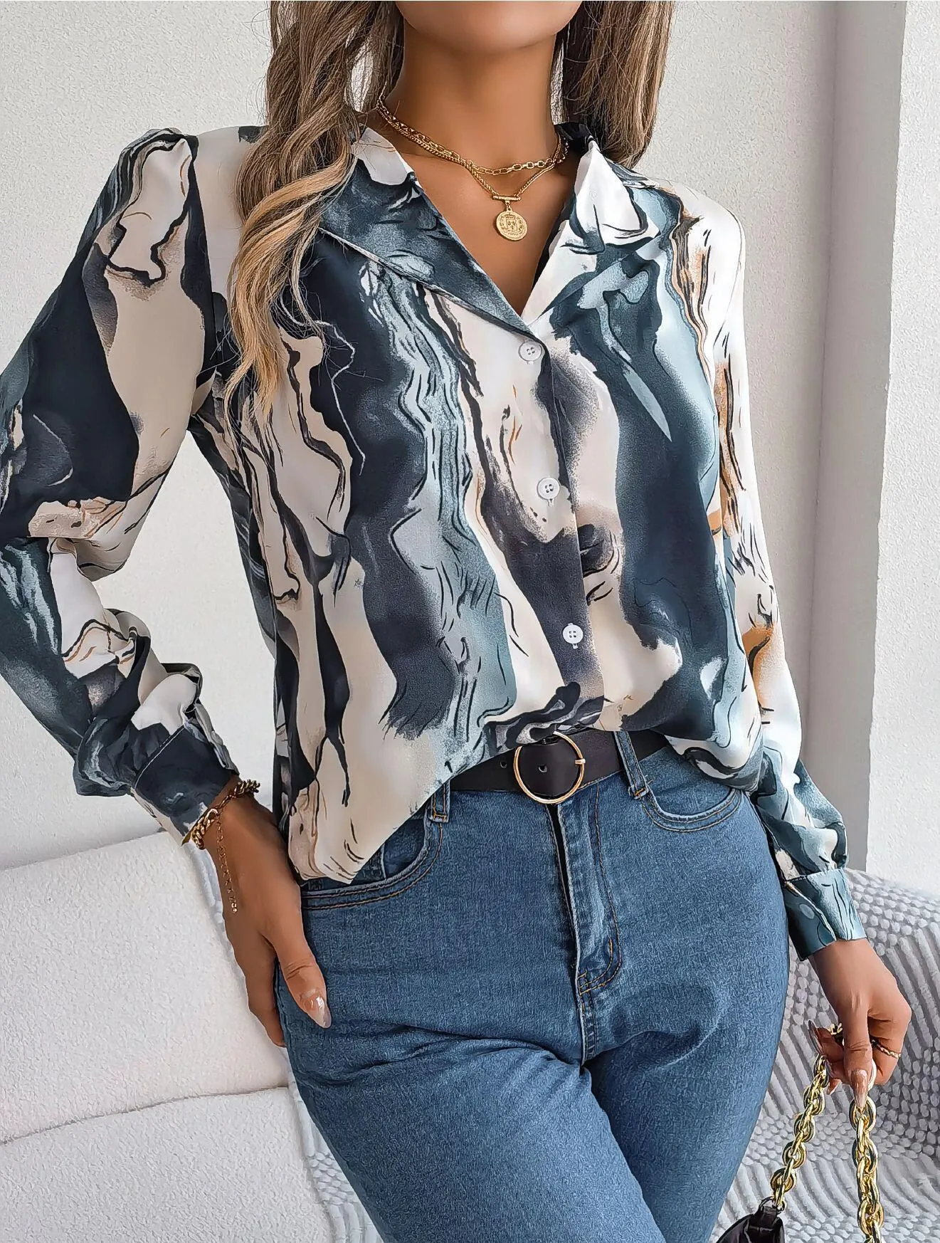 Abstract Print Button Down Shirt