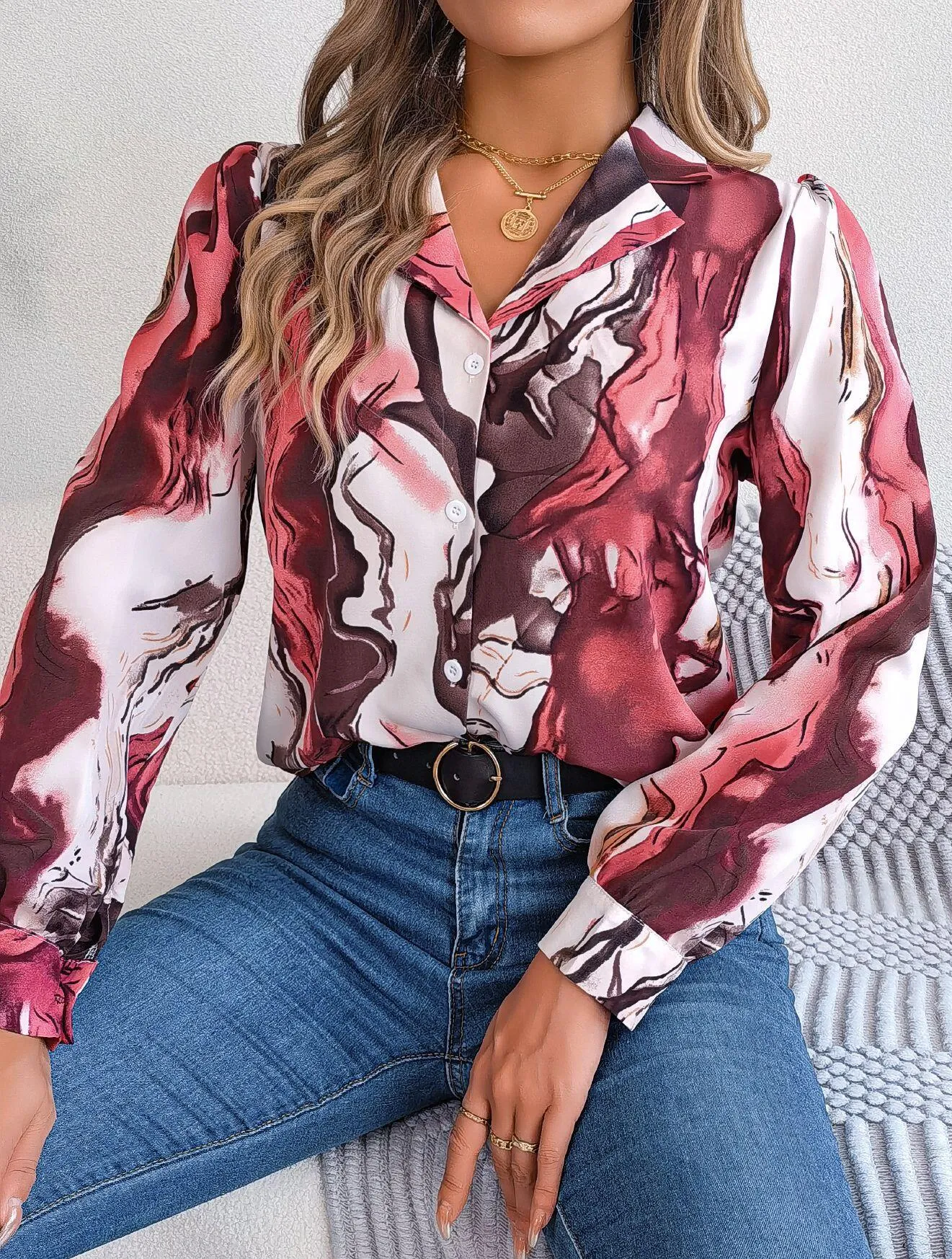 Abstract Print Button Down Shirt