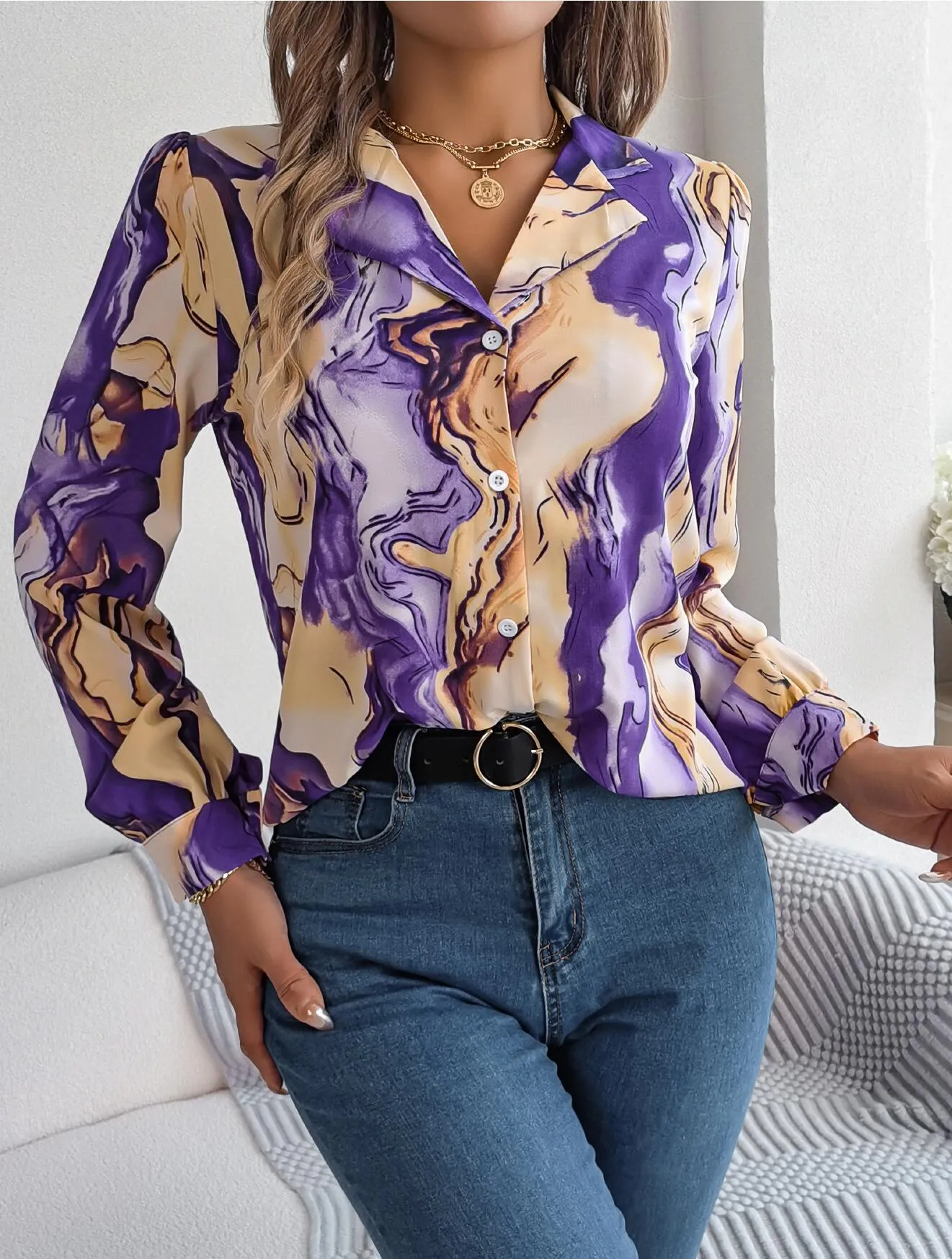 Abstract Print Button Down Shirt