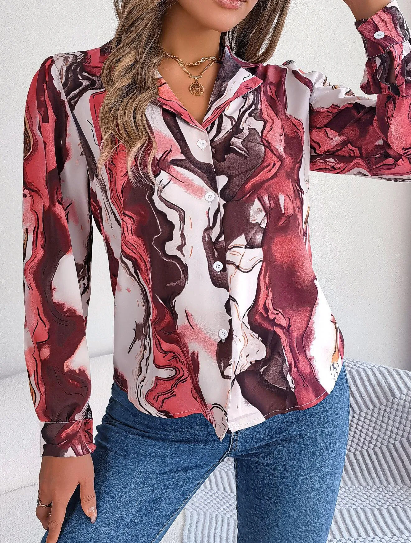 Abstract Print Button Down Shirt