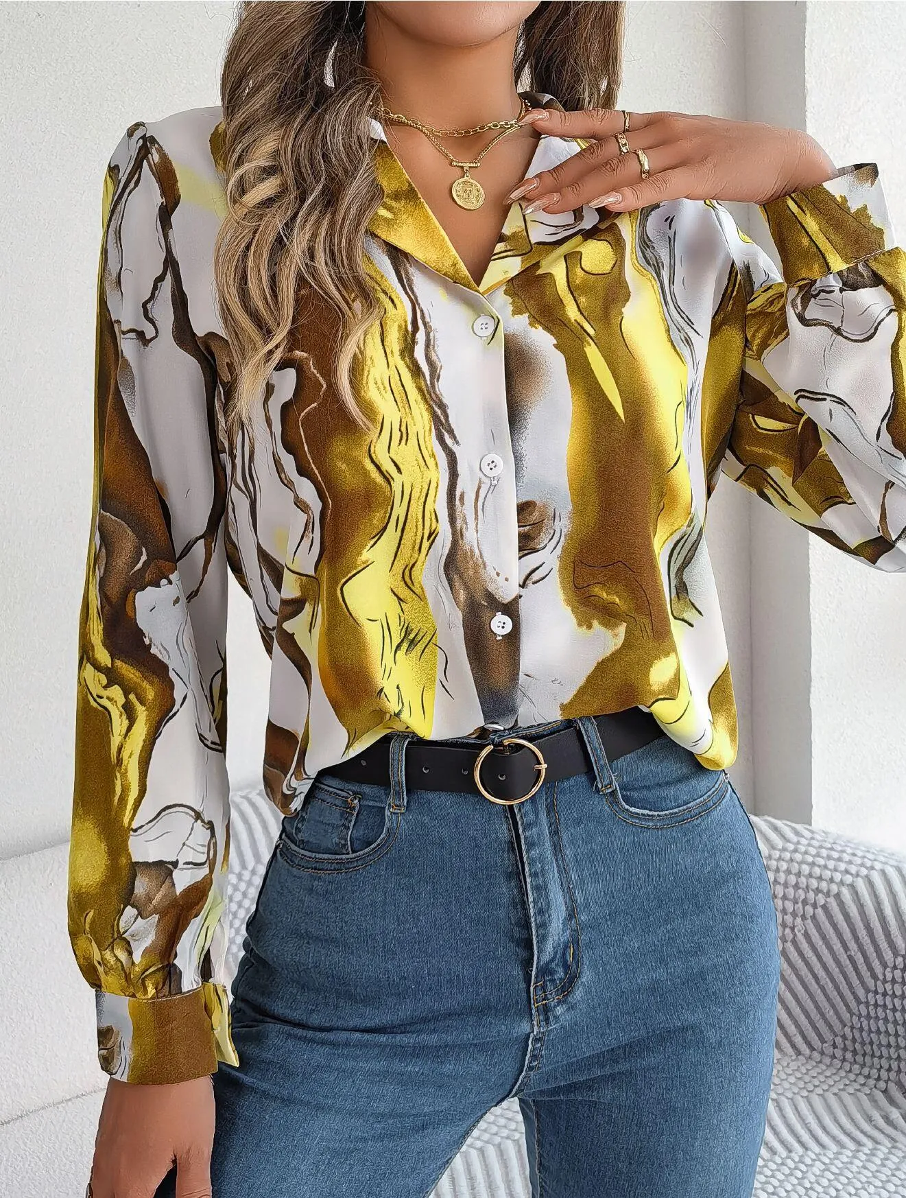 Abstract Print Button Down Shirt