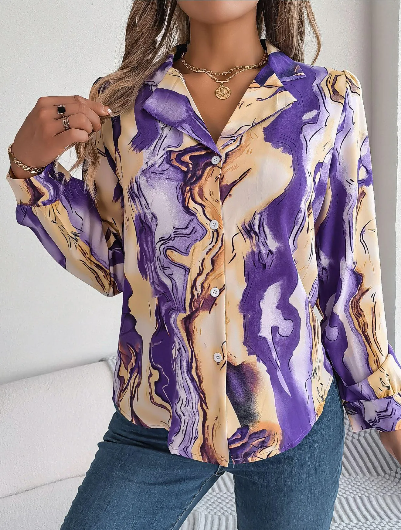 Abstract Print Button Down Shirt