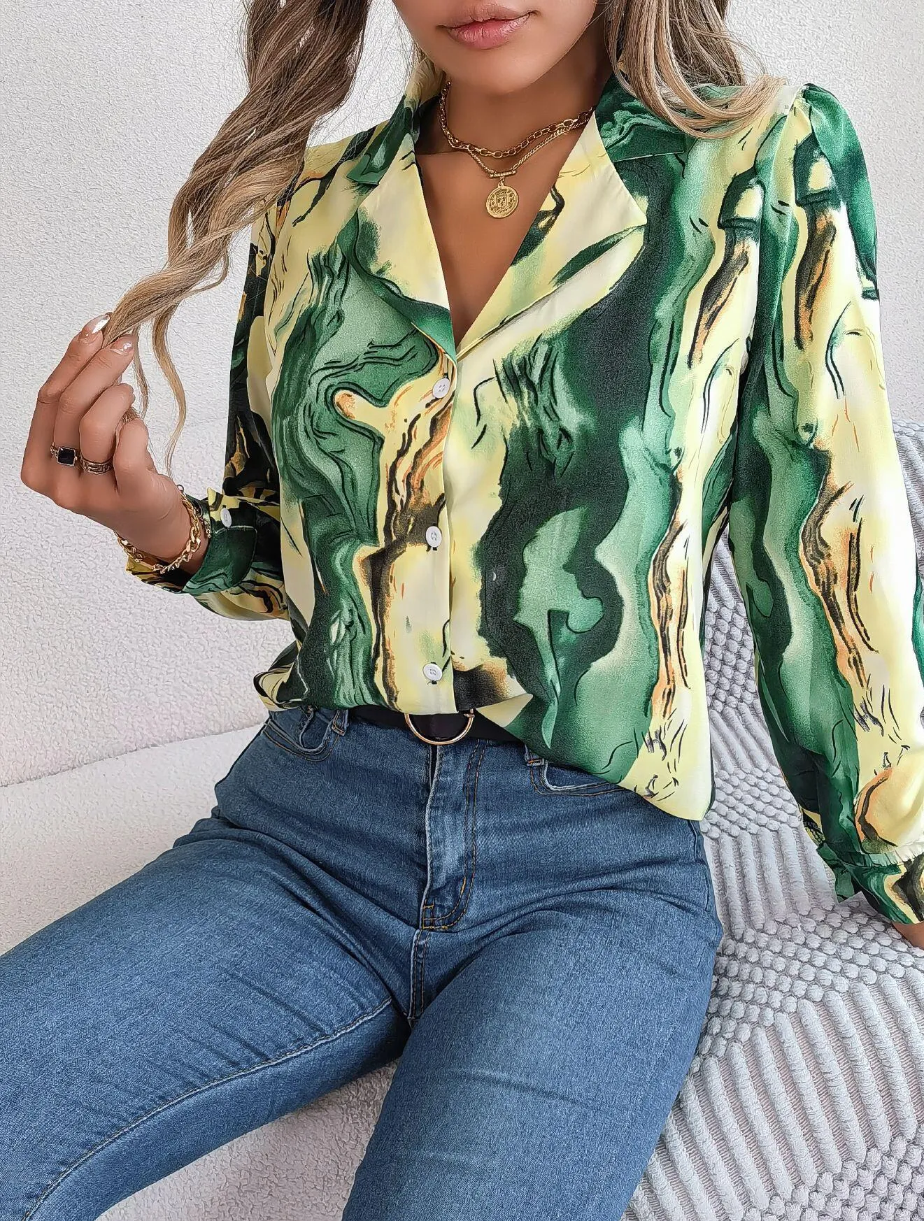 Abstract Print Button Down Shirt