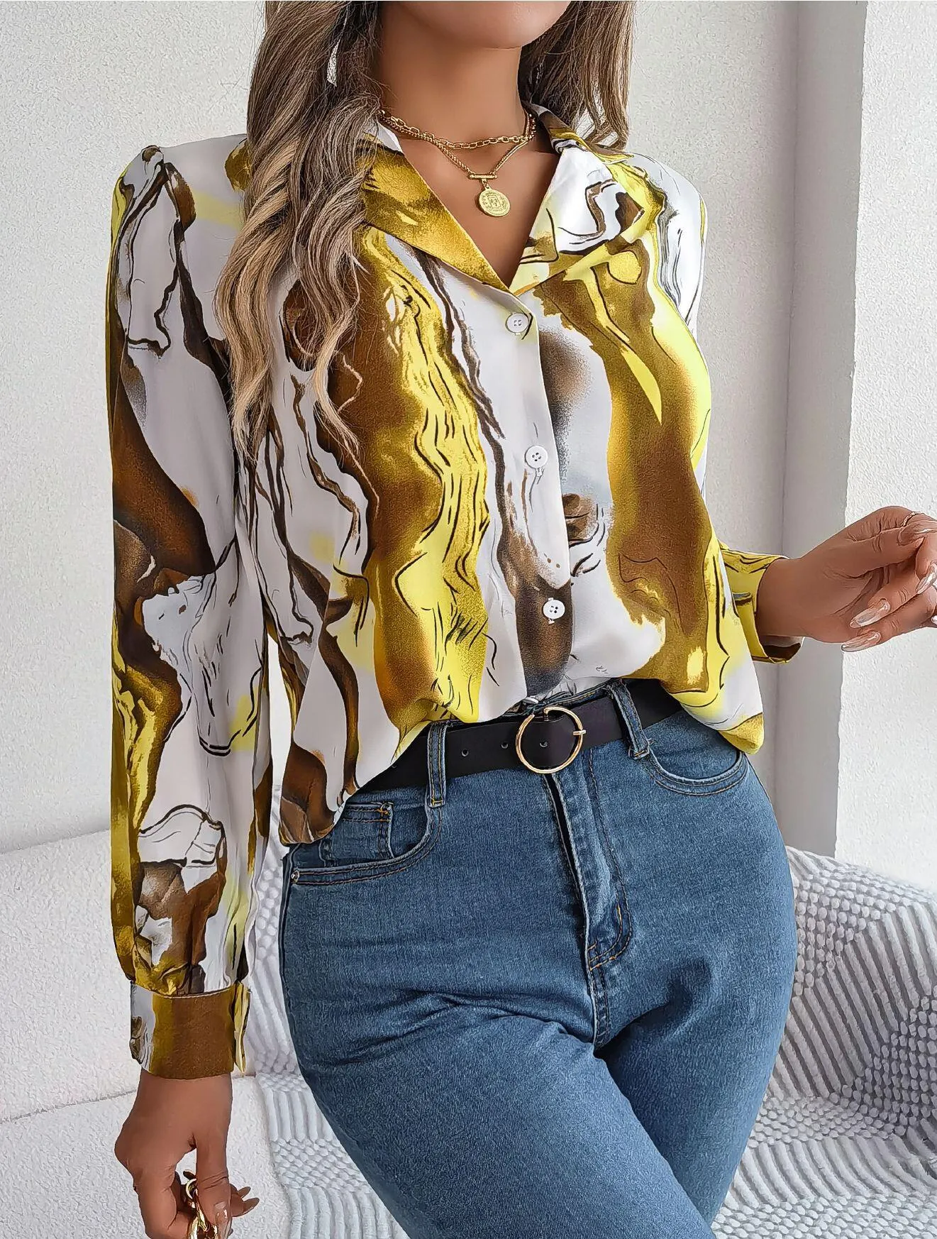 Abstract Print Button Down Shirt