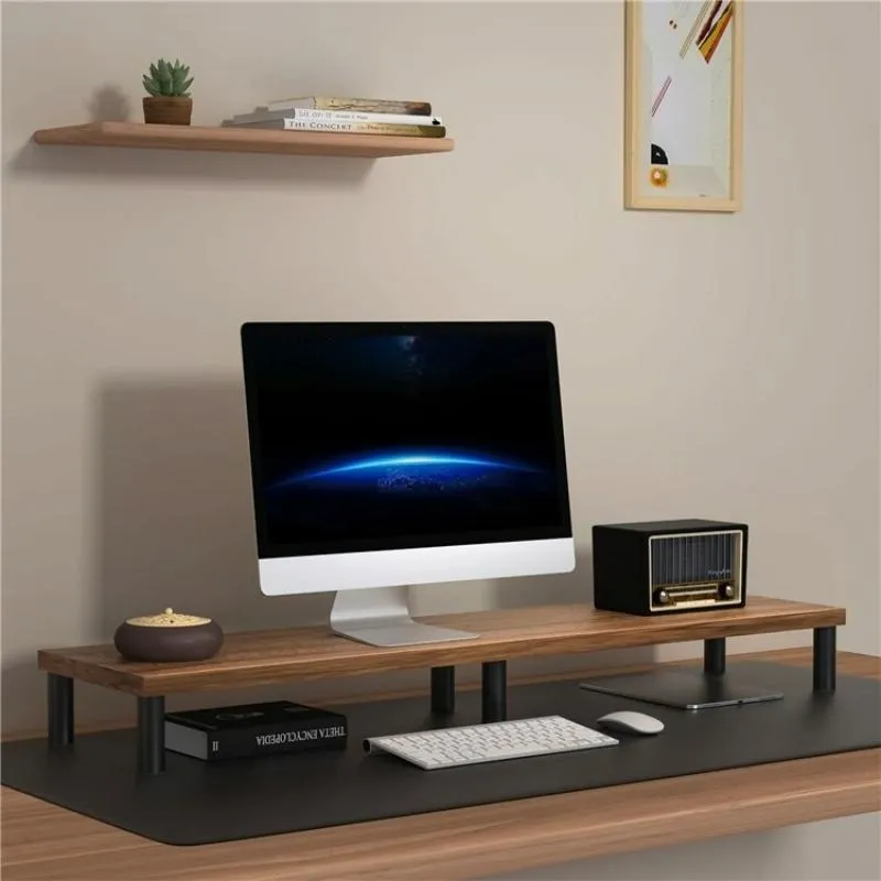 Aluminum Alloy Desktop Monitor Stand with Wooden Plate Riser