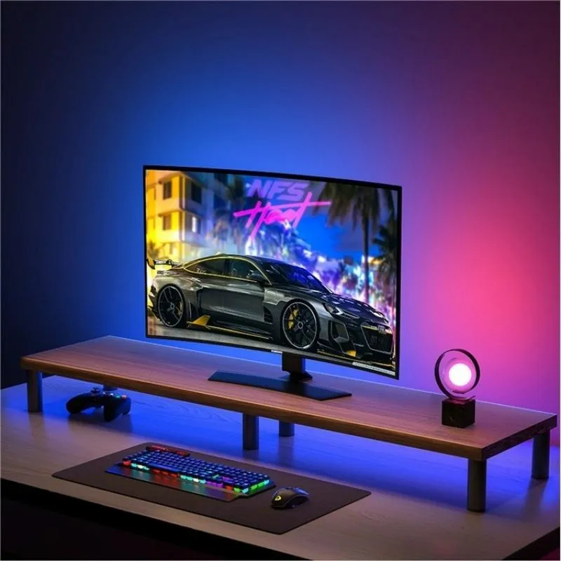 Aluminum Alloy Desktop Monitor Stand with Wooden Plate Riser