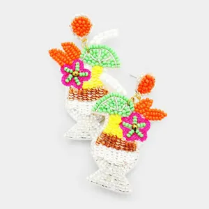 Beaded Earrings, Pink Flower Mixed Drink