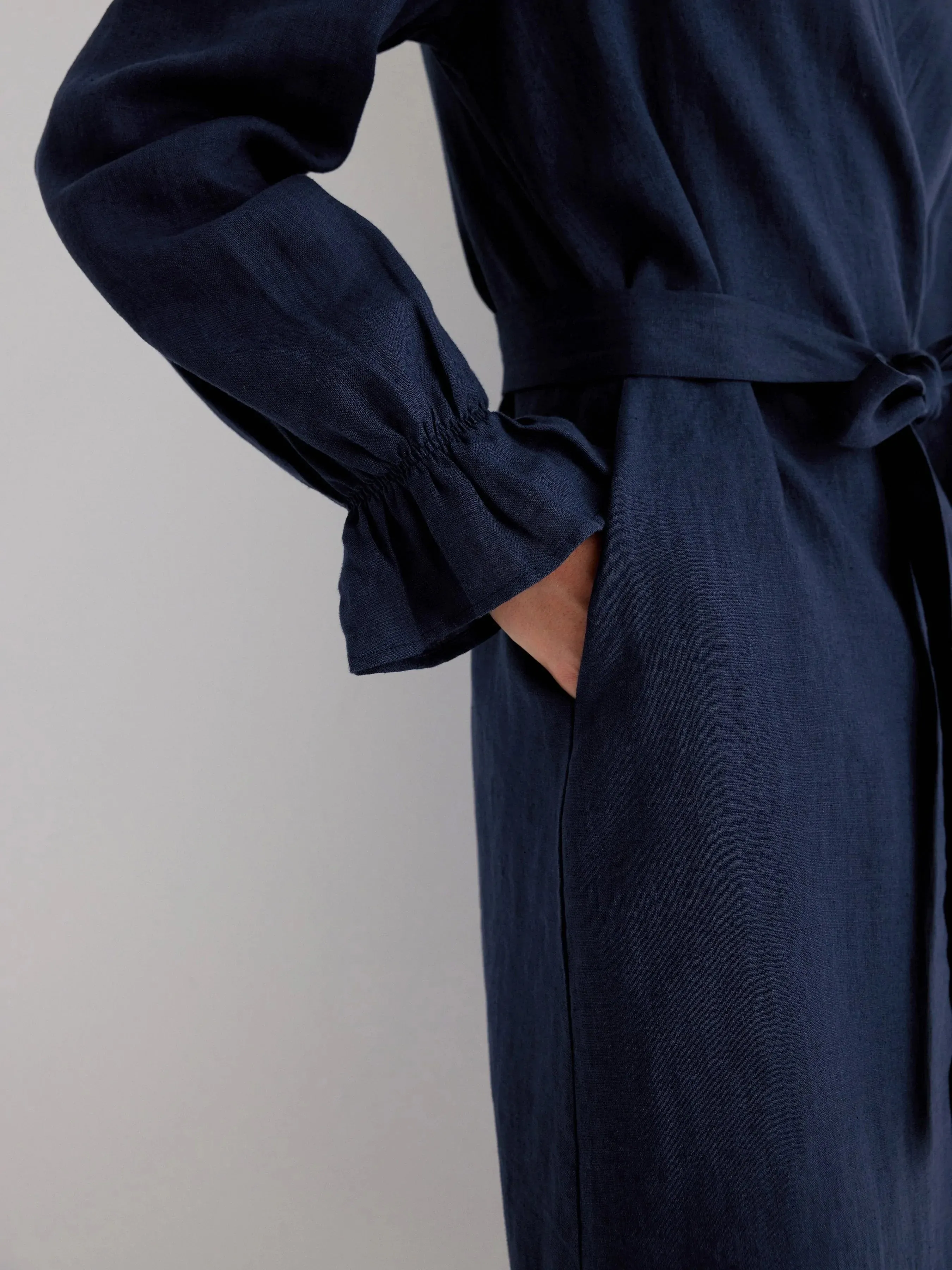 Brie 100% Linen Ruffle Trim Wrap Dress