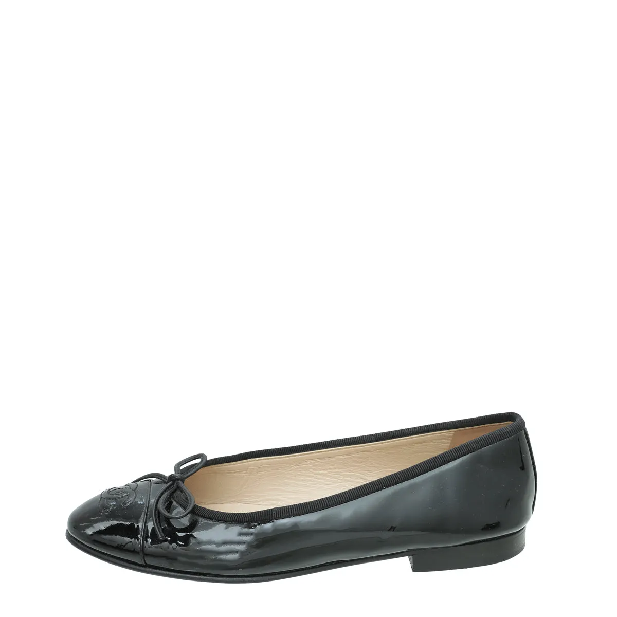 Chanel Black CC Cap Toe Quilted Flat Ballet 37.5