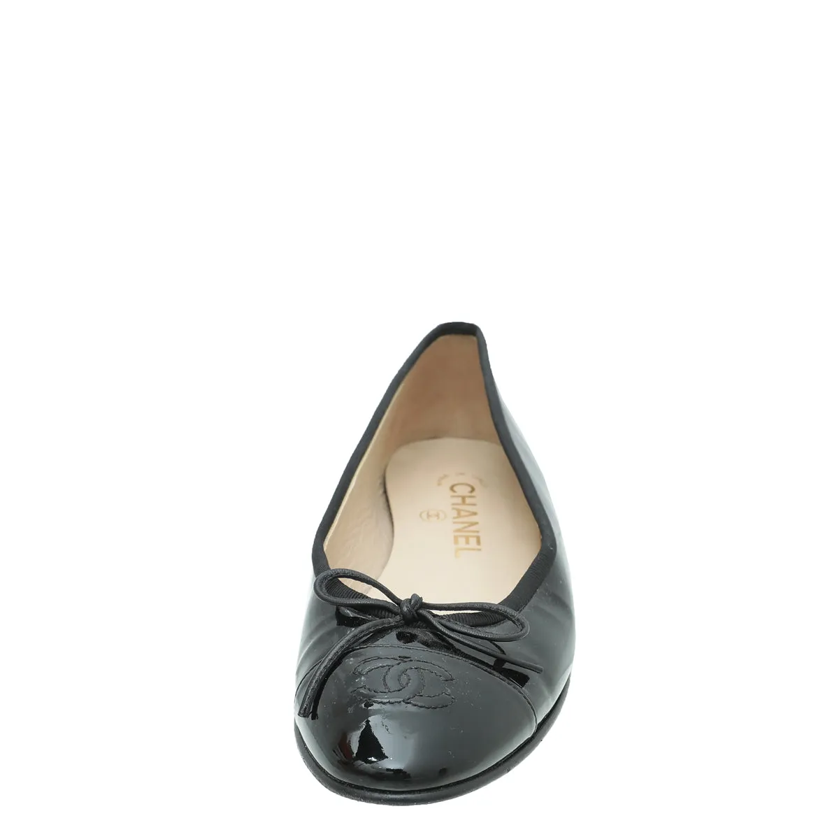 Chanel Black CC Cap Toe Quilted Flat Ballet 37.5