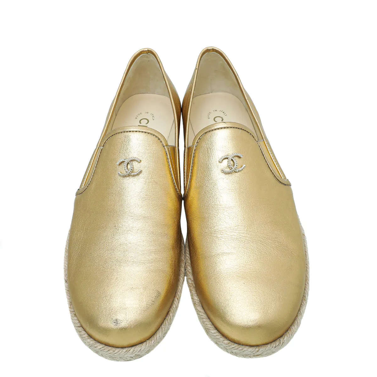 Chanel Metallic Gold CC Flat Espadrille 38.5