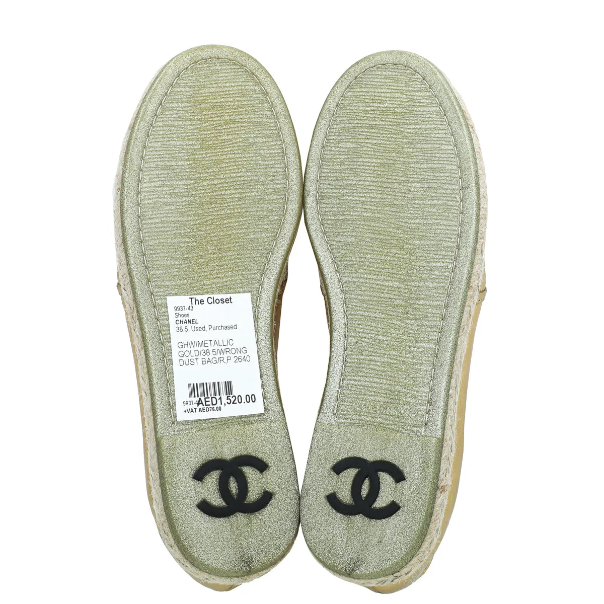 Chanel Metallic Gold CC Flat Espadrille 38.5