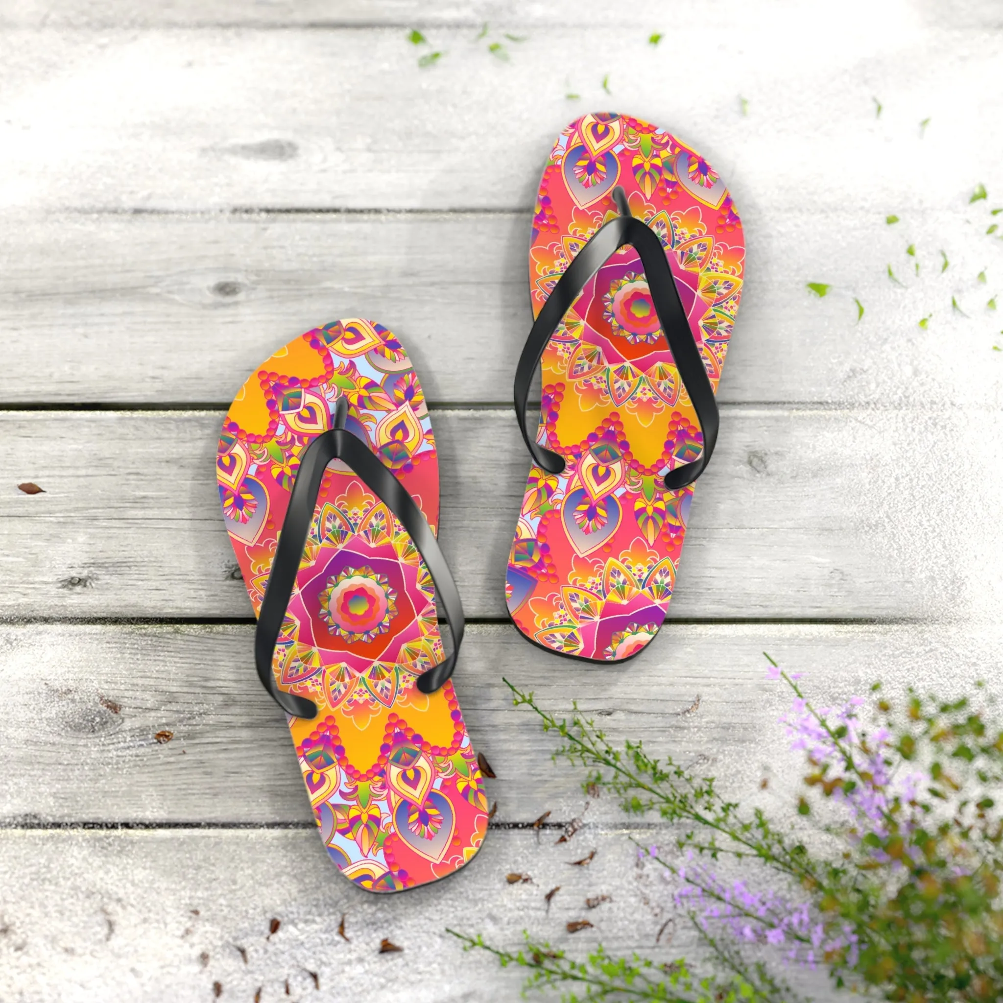 Colorful Mandala Beach Flip Flops