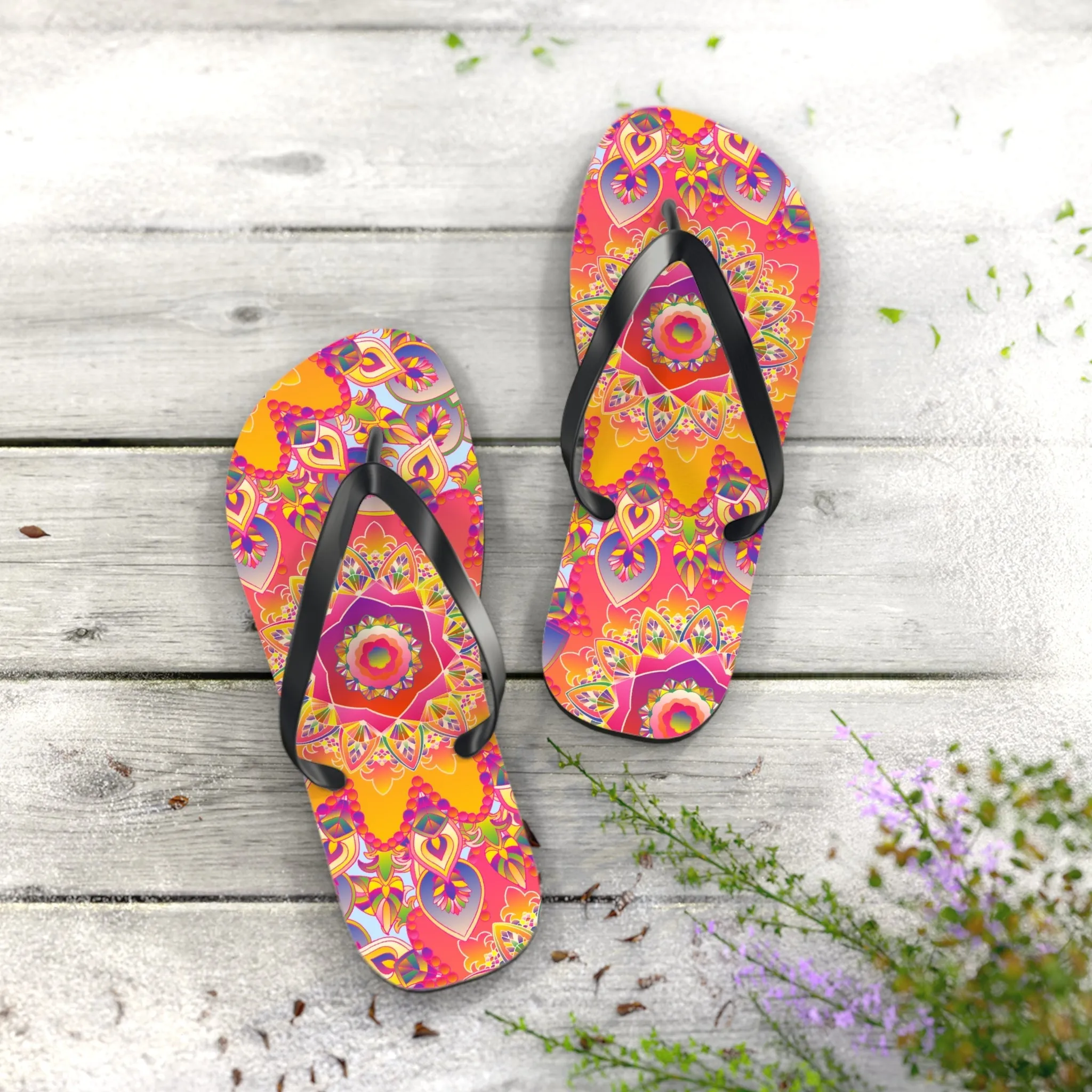 Colorful Mandala Beach Flip Flops