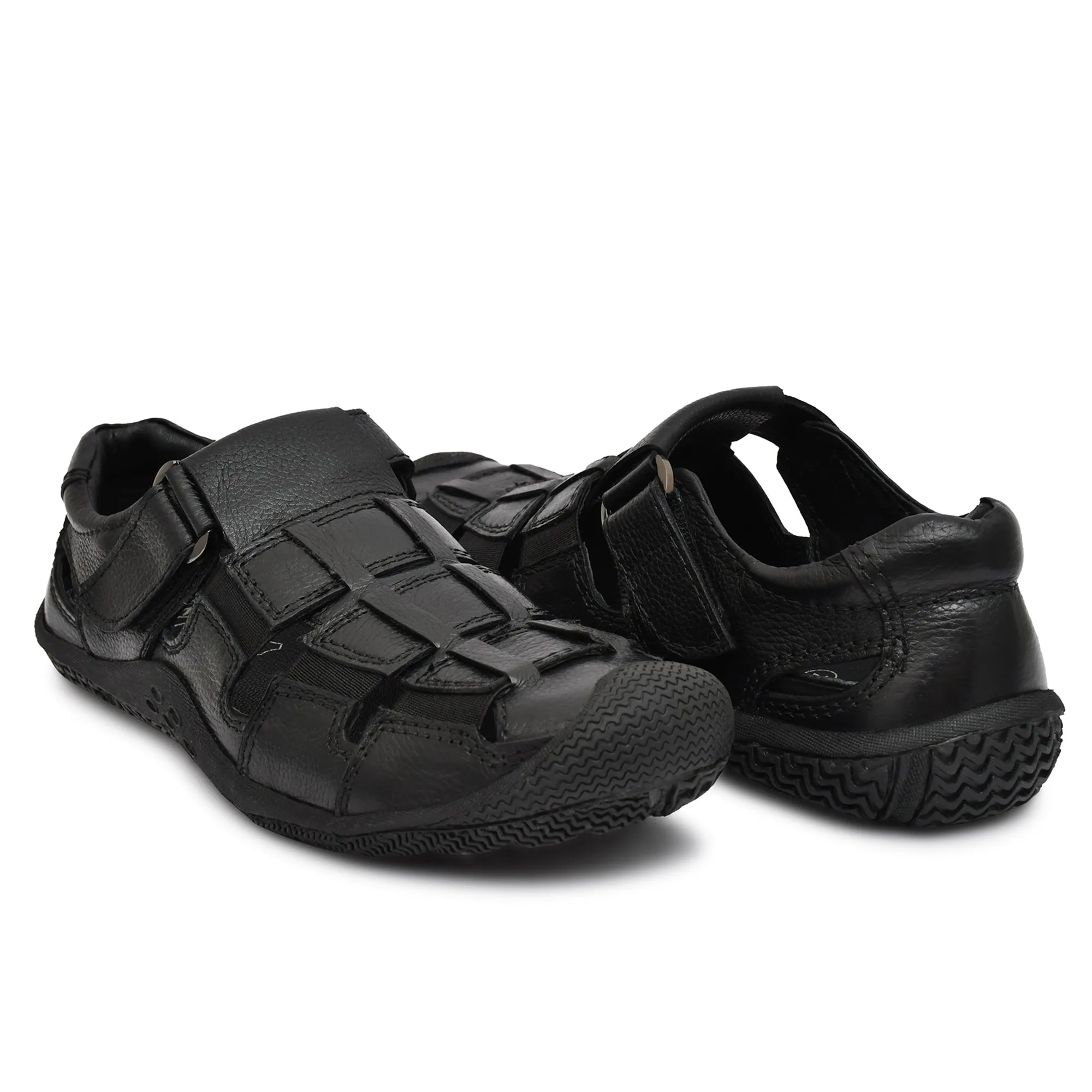 Comfortable and Stylish Black Leather Sandals by Country Maddox