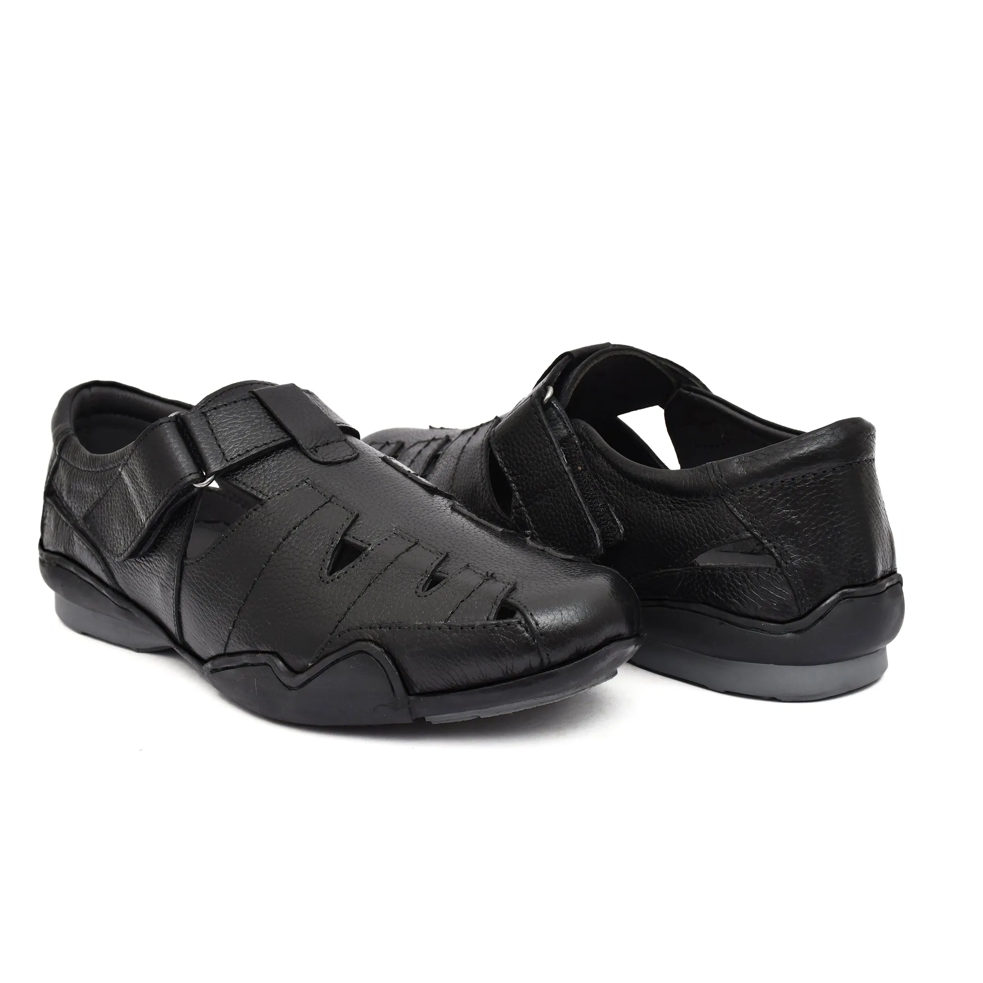 Comfortable and Stylish Black Leather Sandals for Men