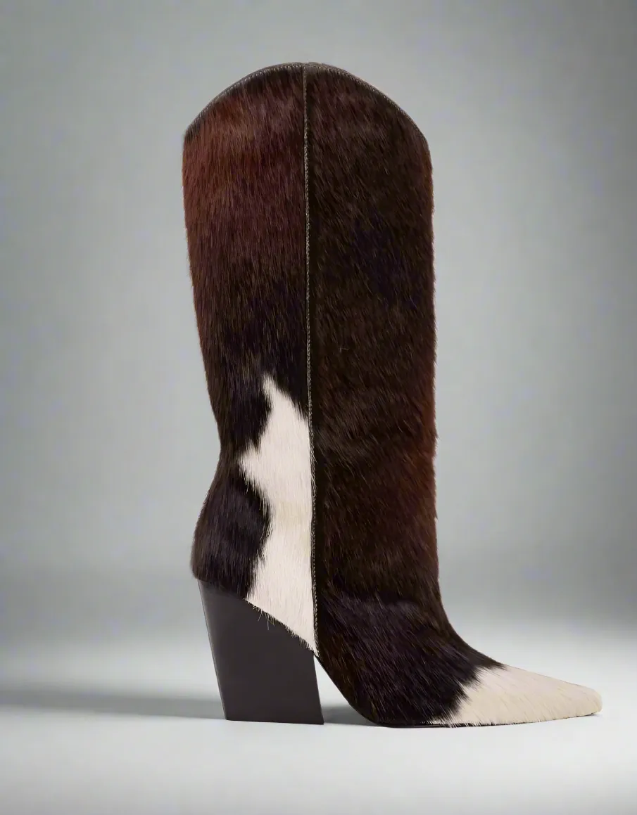 Cowboy Cow Hide Fur Boots