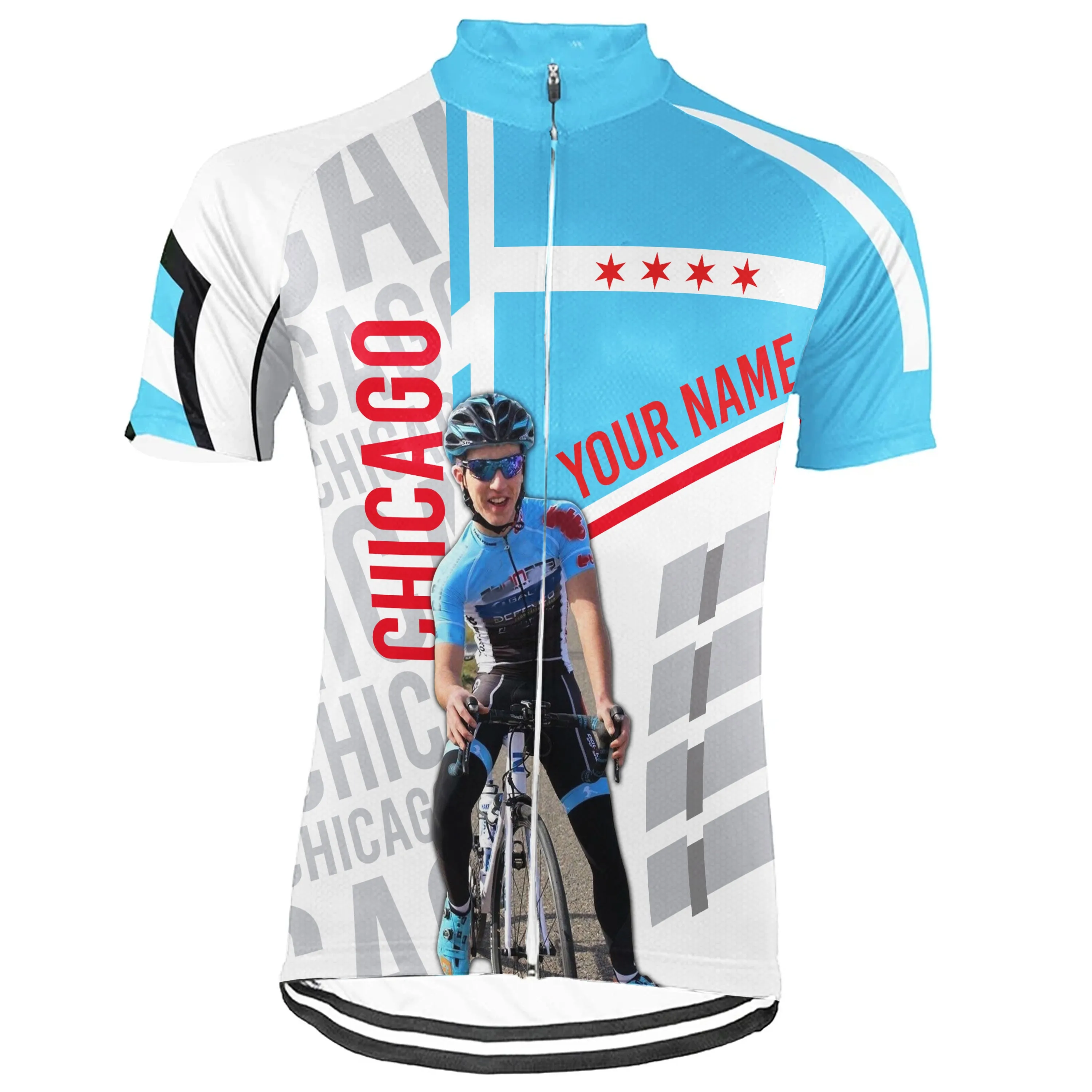 Customized Image Chicago Short Sleeve Cycling Jersey for Men